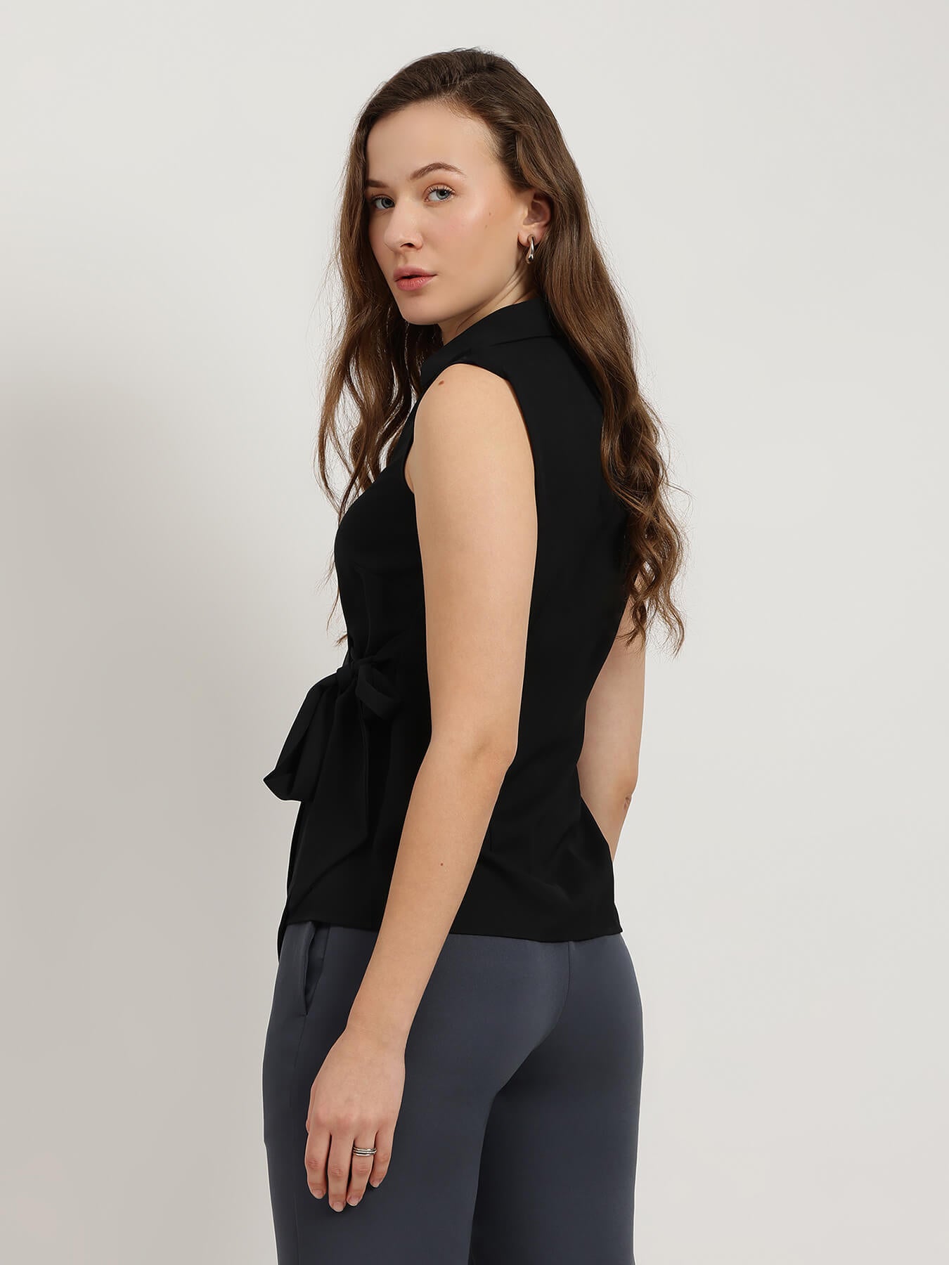 V-Neck Wrap Top - Black