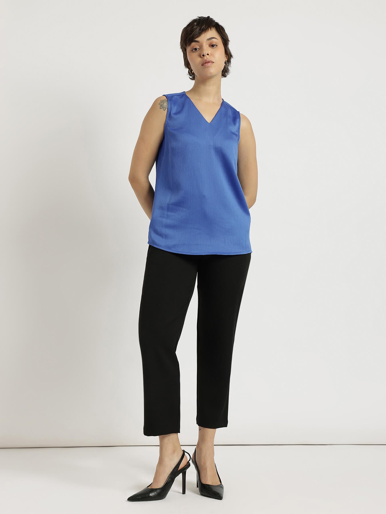 Satin Textured Top - Blue