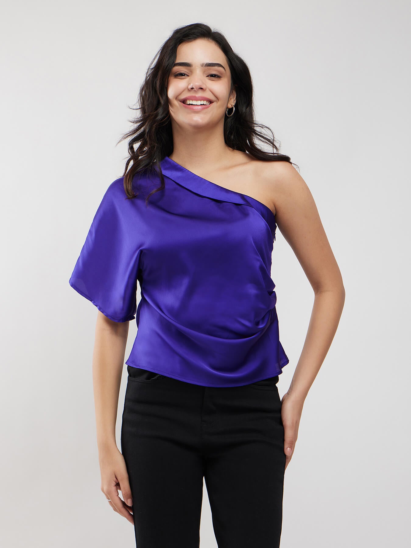 Satin Kimono Sleeves Top - Royal Blue