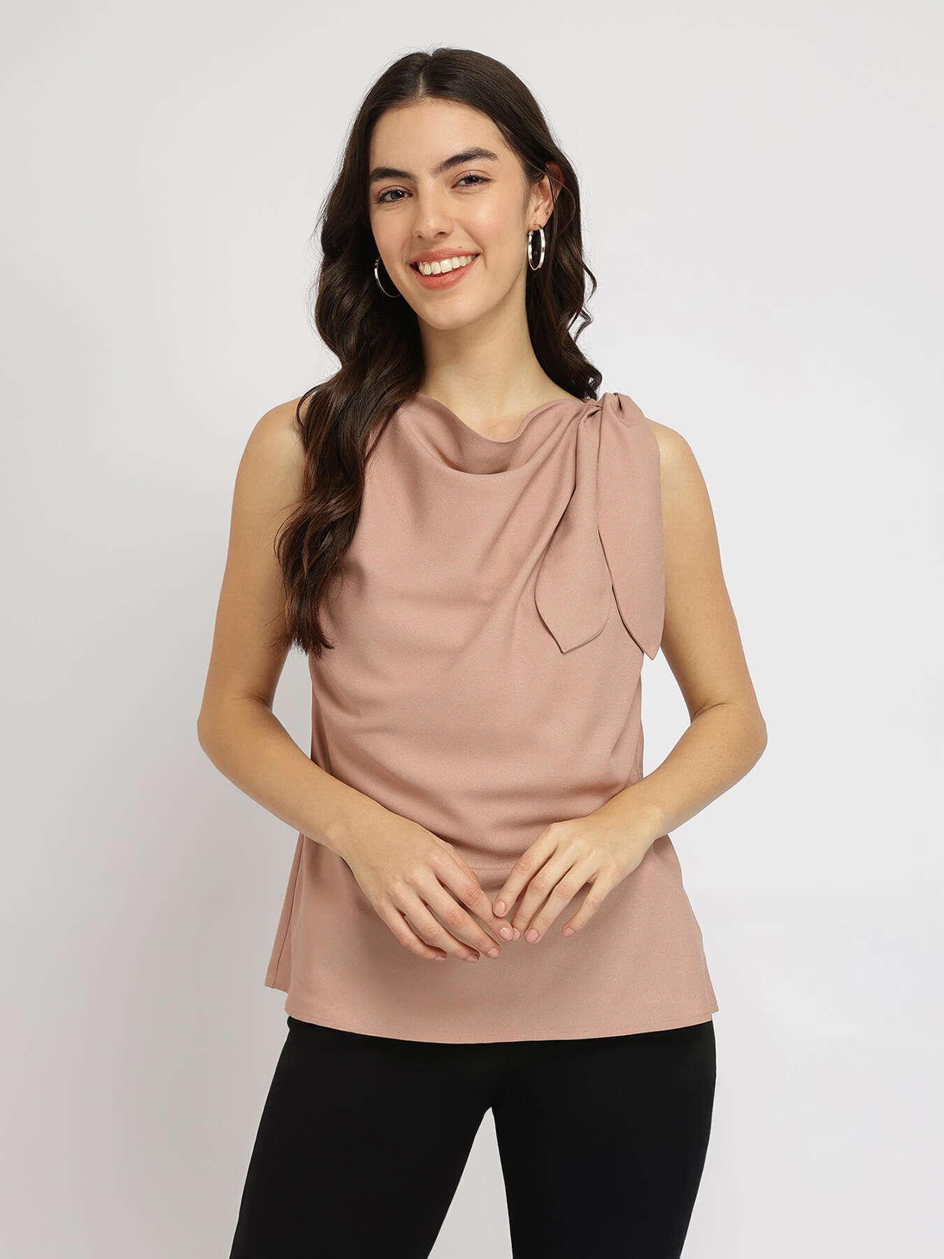 Cowl Tie-up Top - Beige