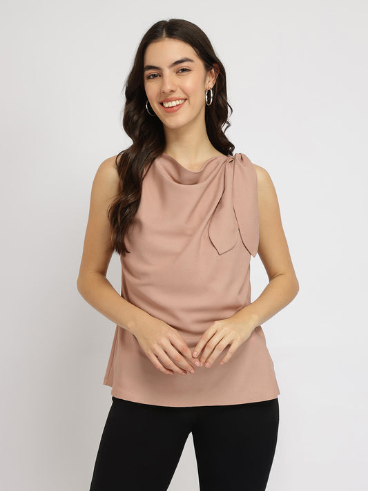 Cowl Tie-up Top - Beige