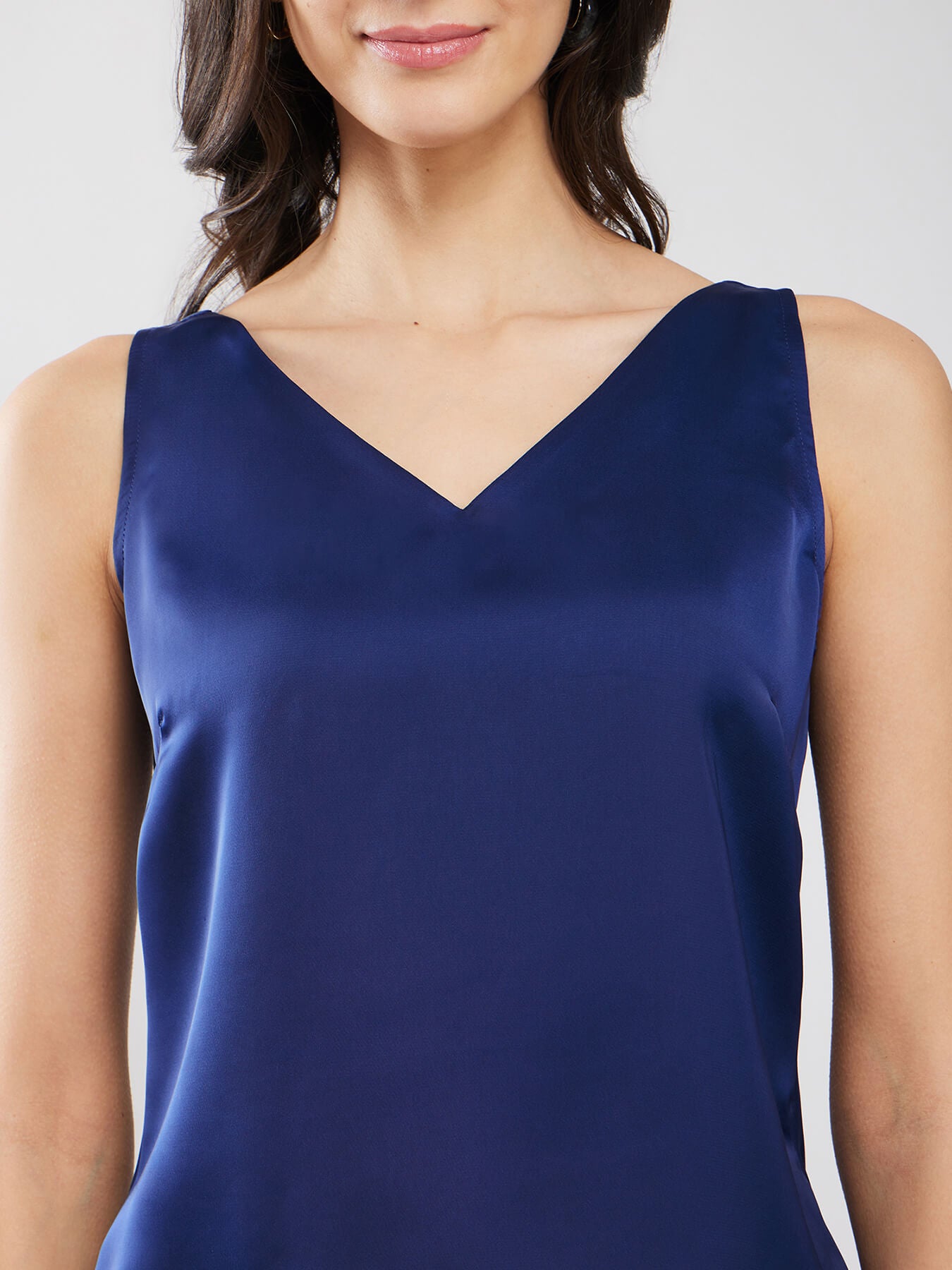 Satin Sleeveless Top - Navy Blue
