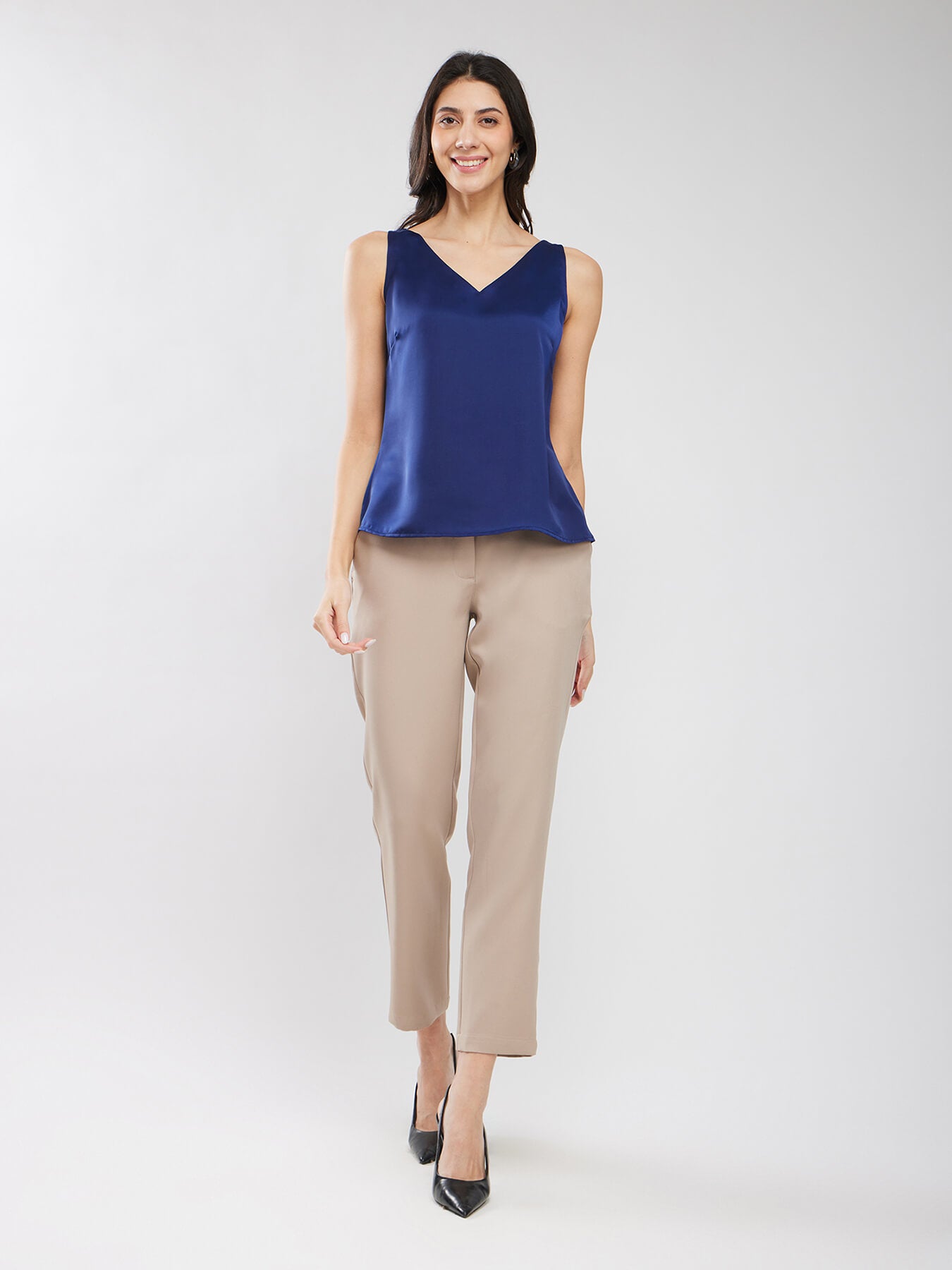 Satin Sleeveless Top - Navy Blue