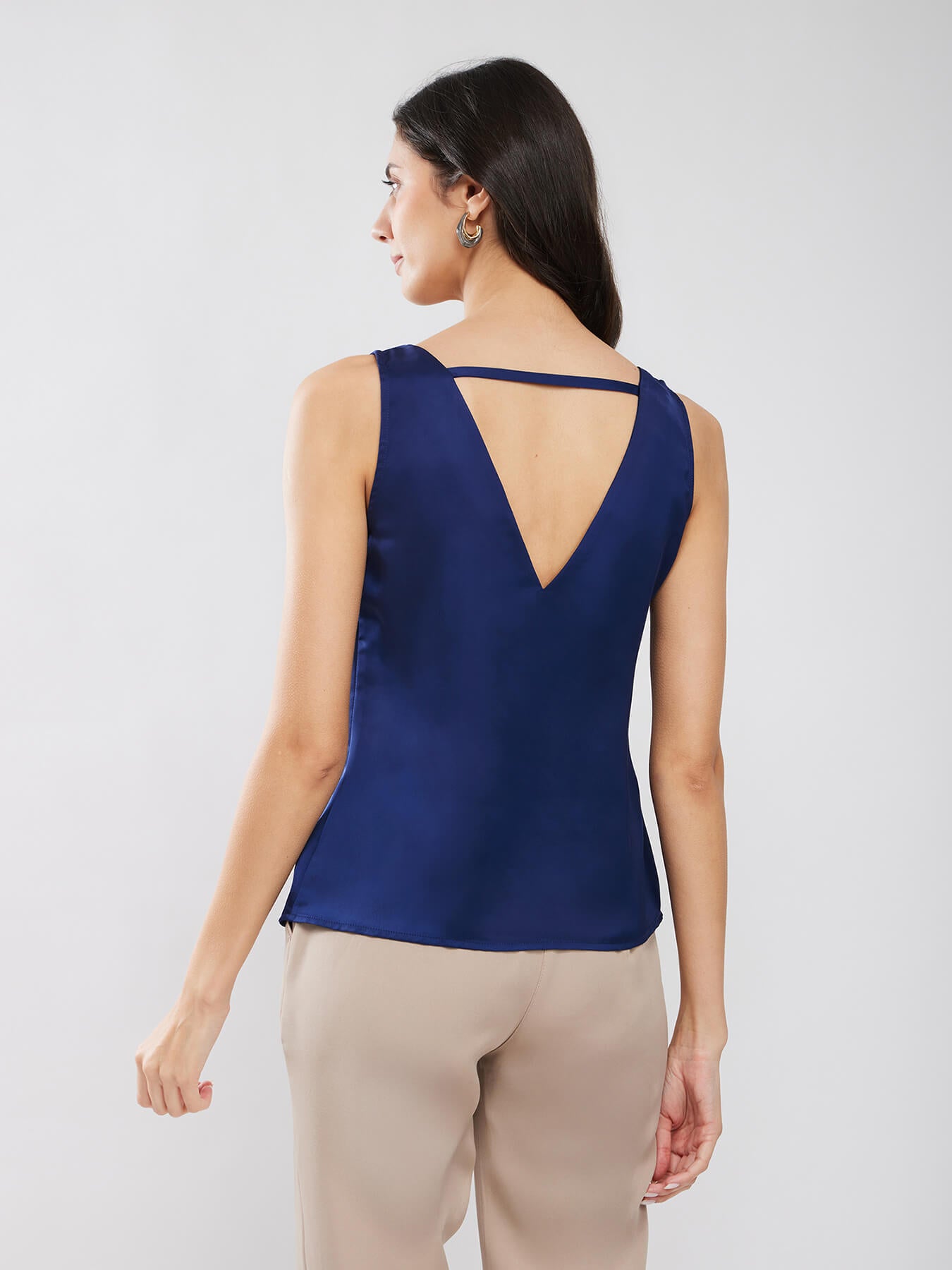 Satin Sleeveless Top - Navy Blue