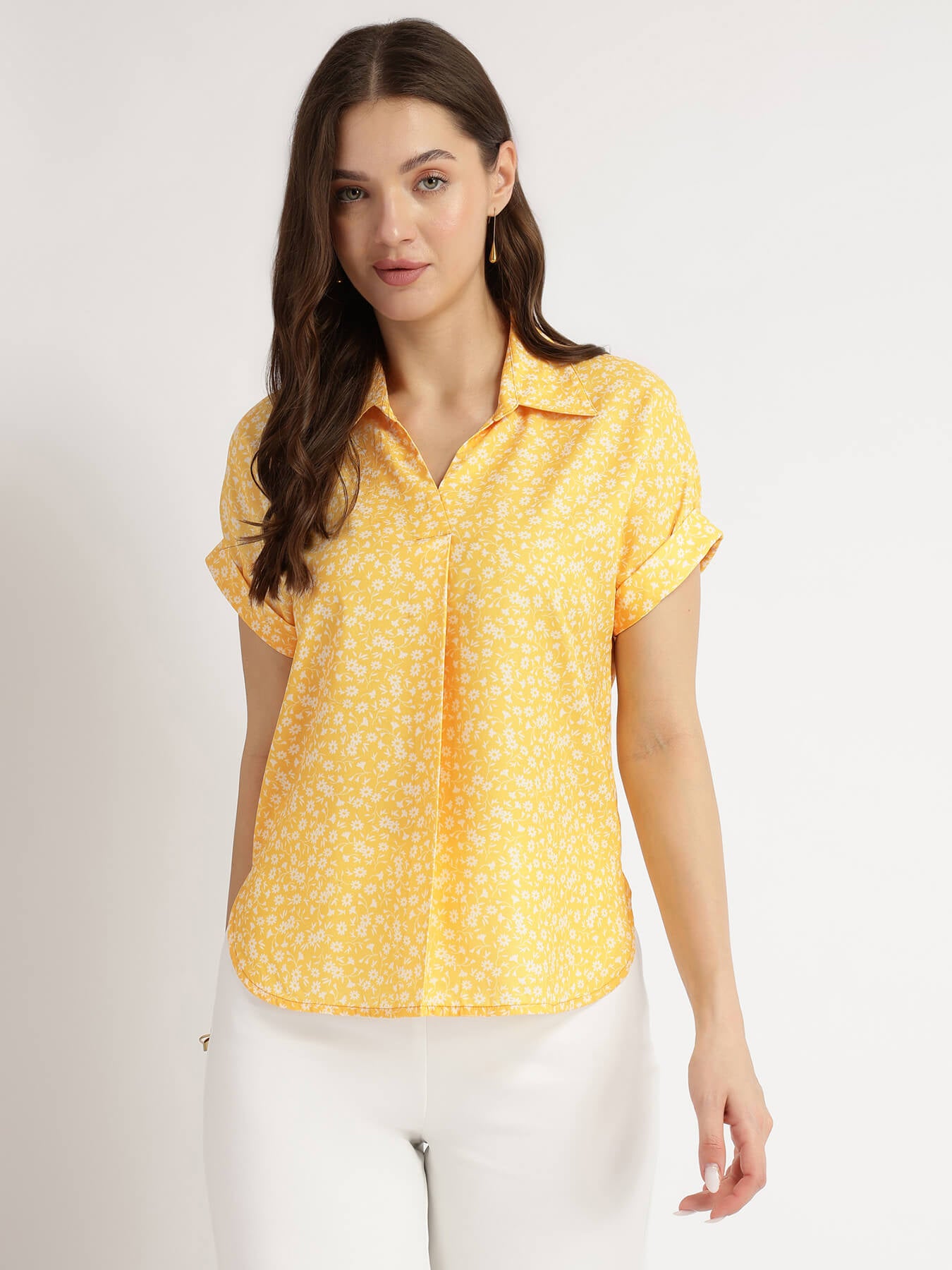 Floral Drop Shoulder Top - Yellow