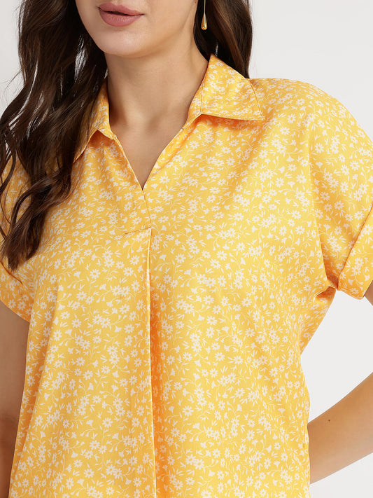 Floral Drop Shoulder Top - Yellow