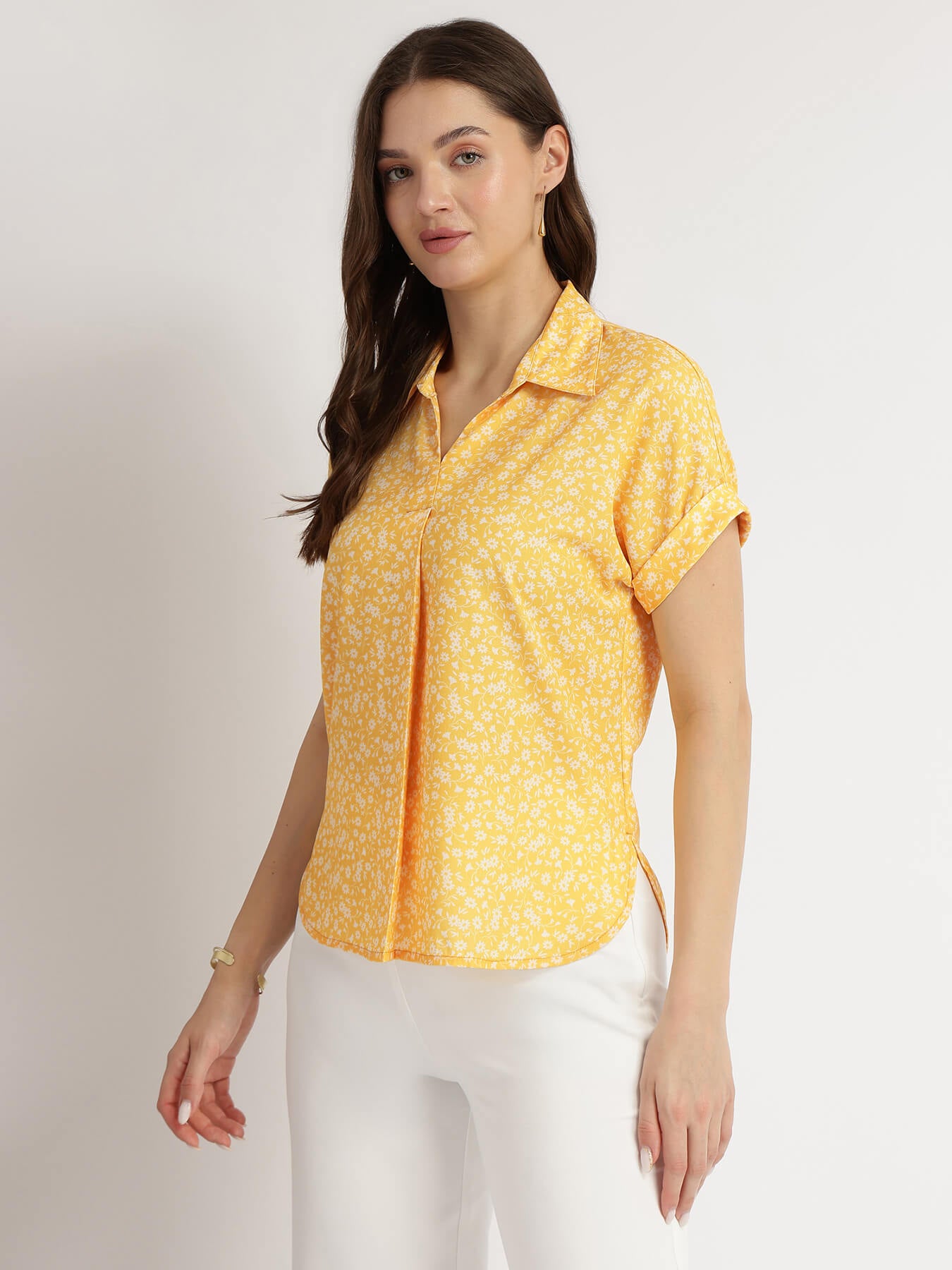 Floral Drop Shoulder Top - Yellow