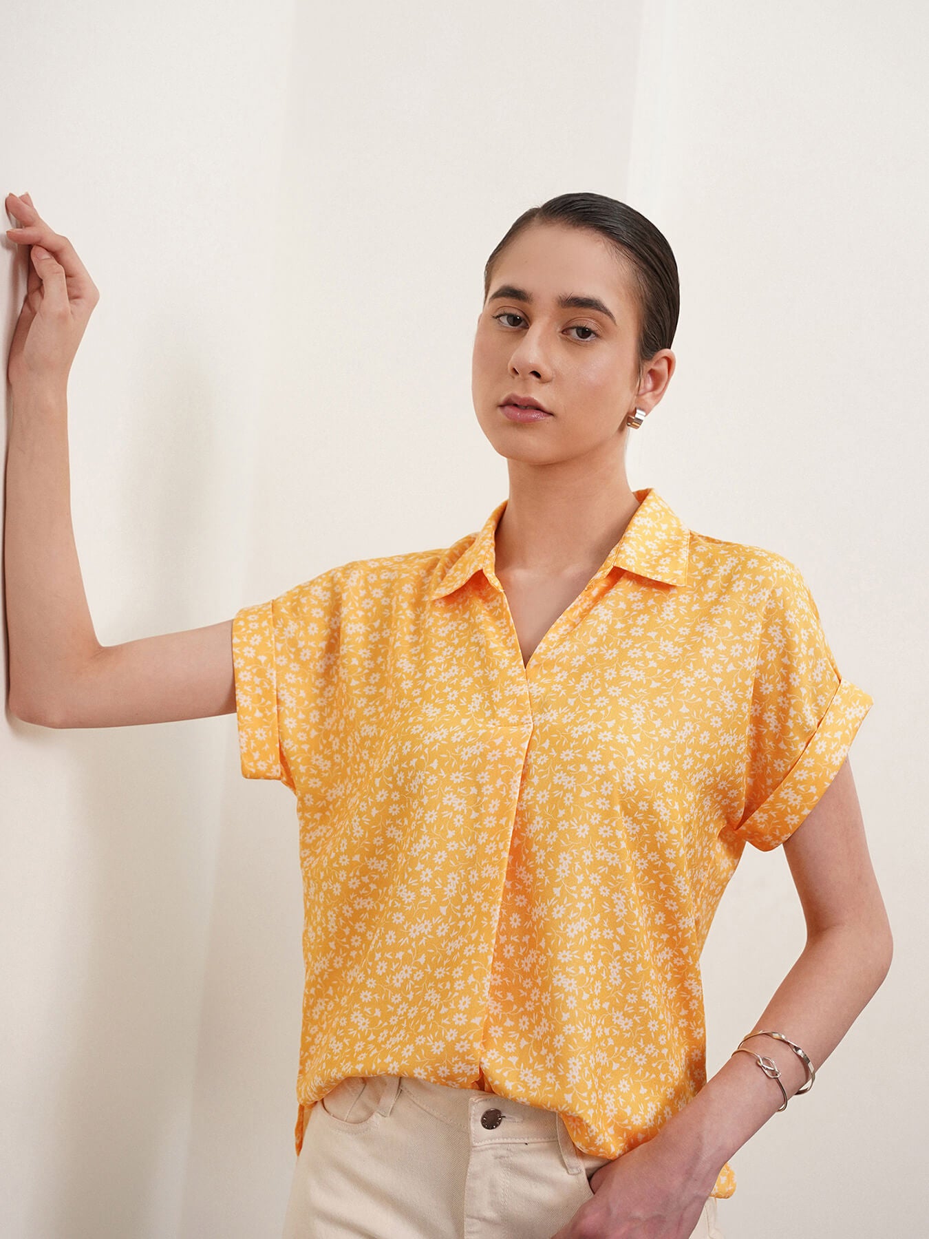 Floral Drop Shoulder Top - Yellow