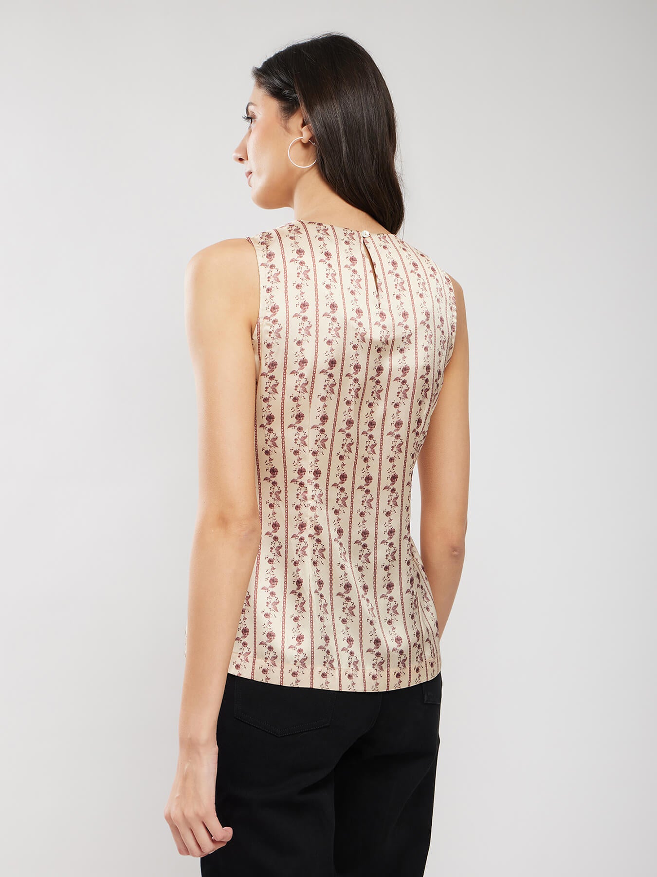 Satin Floral Print Top - Beige