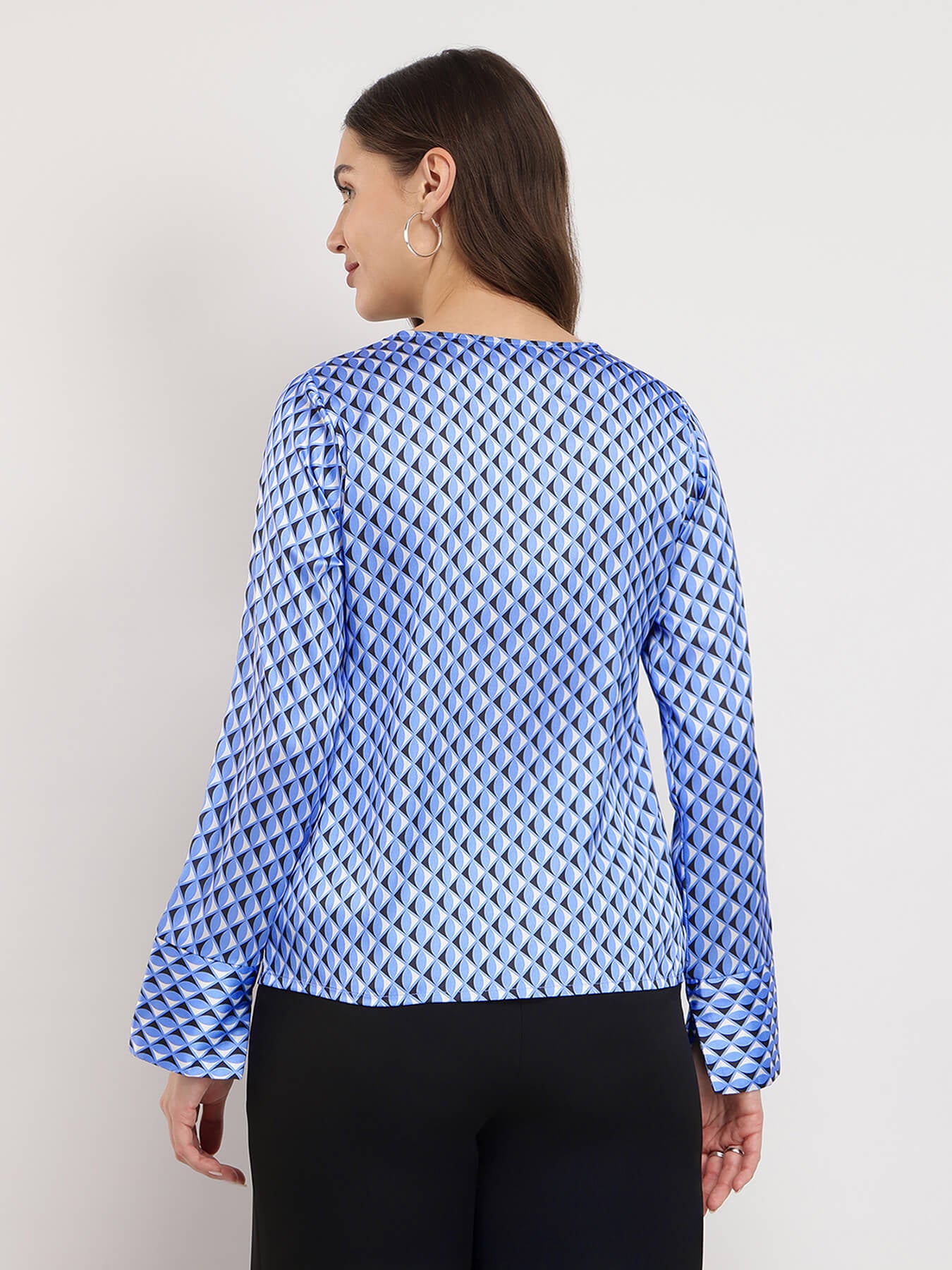 Stretchable Satin Geometric Top - Blue