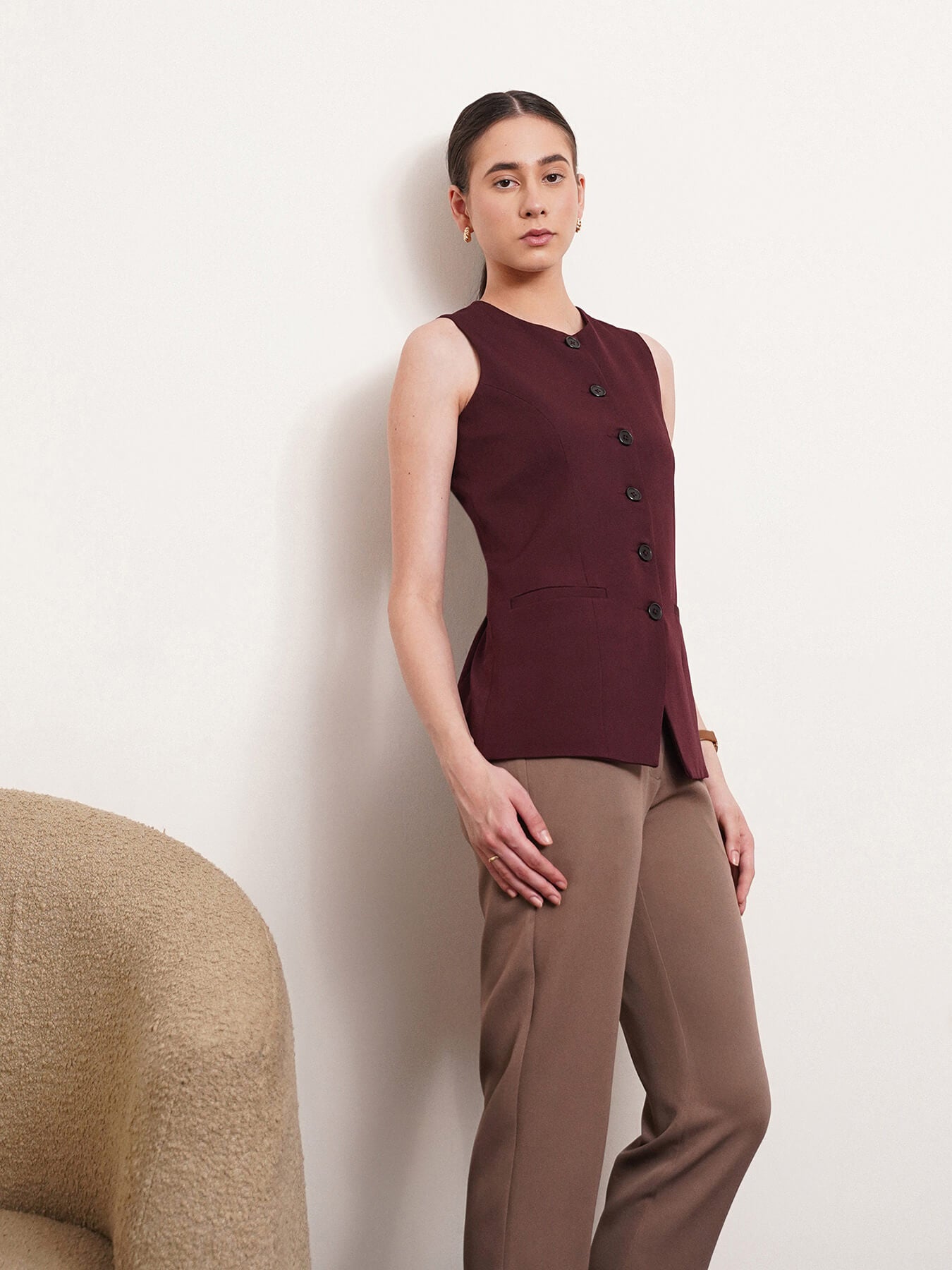 Princess Line Waistcoat - Maroon