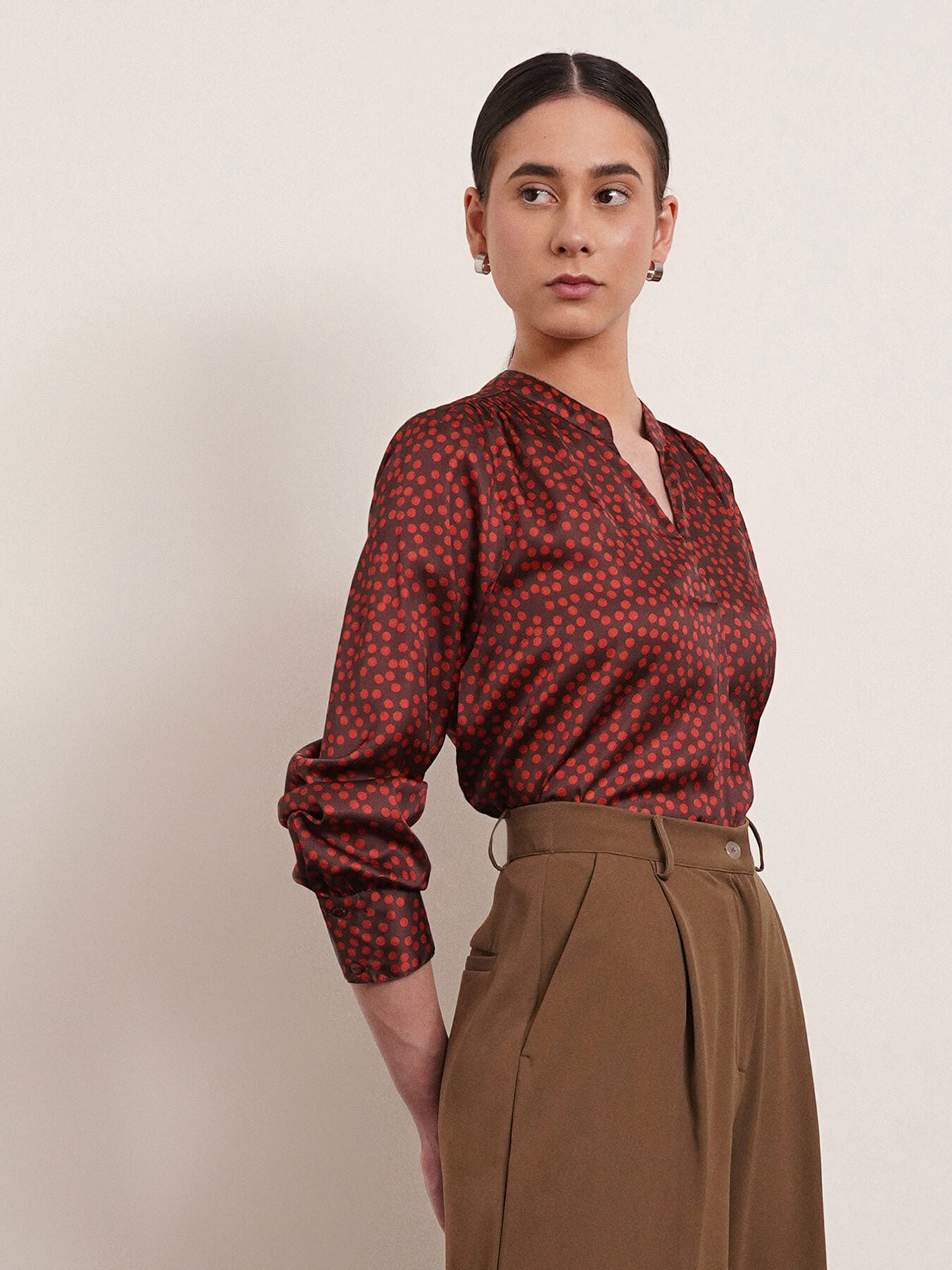 Satin Polka Top - Maroon