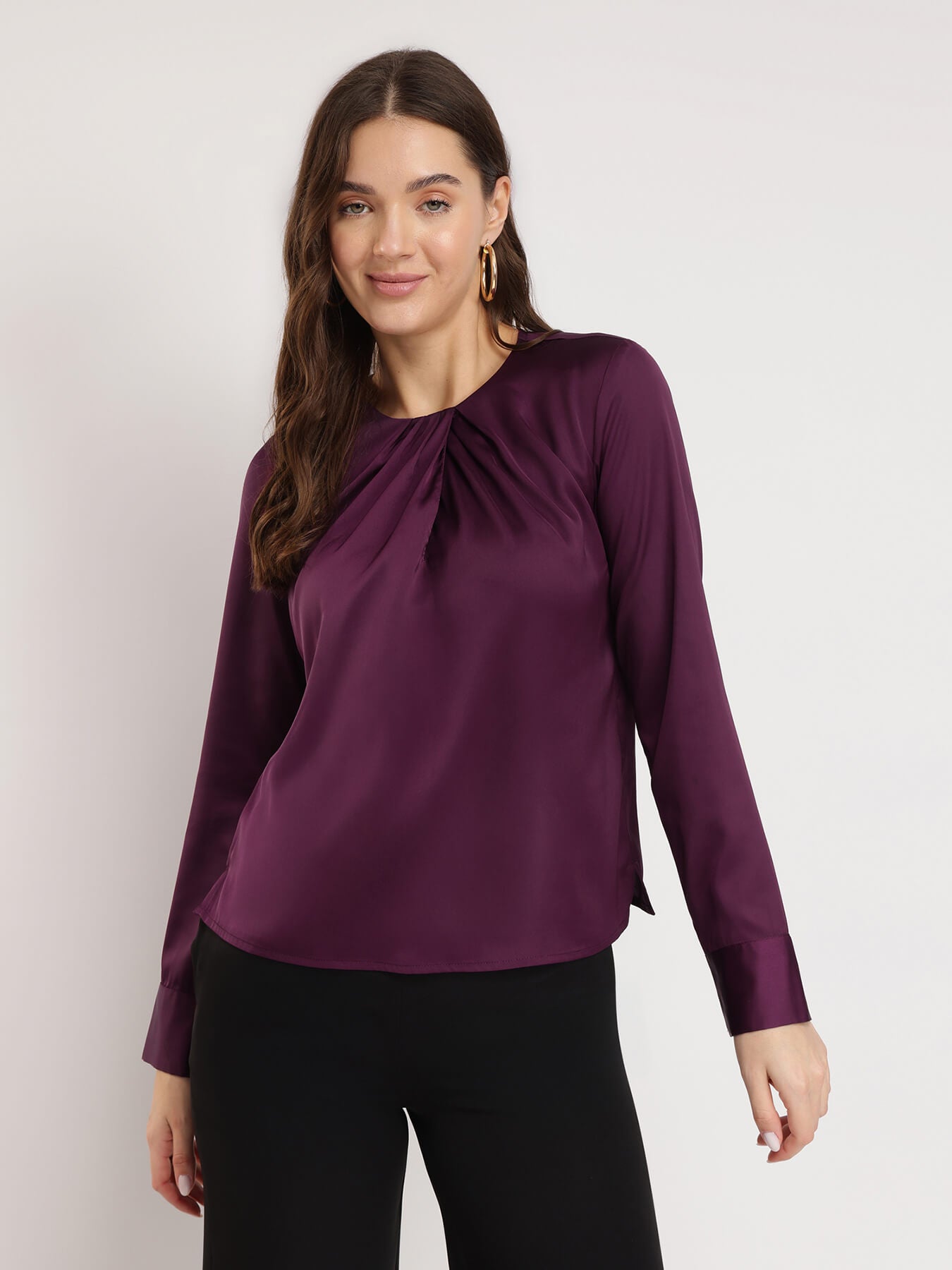 Satin Gathered Top - Plum