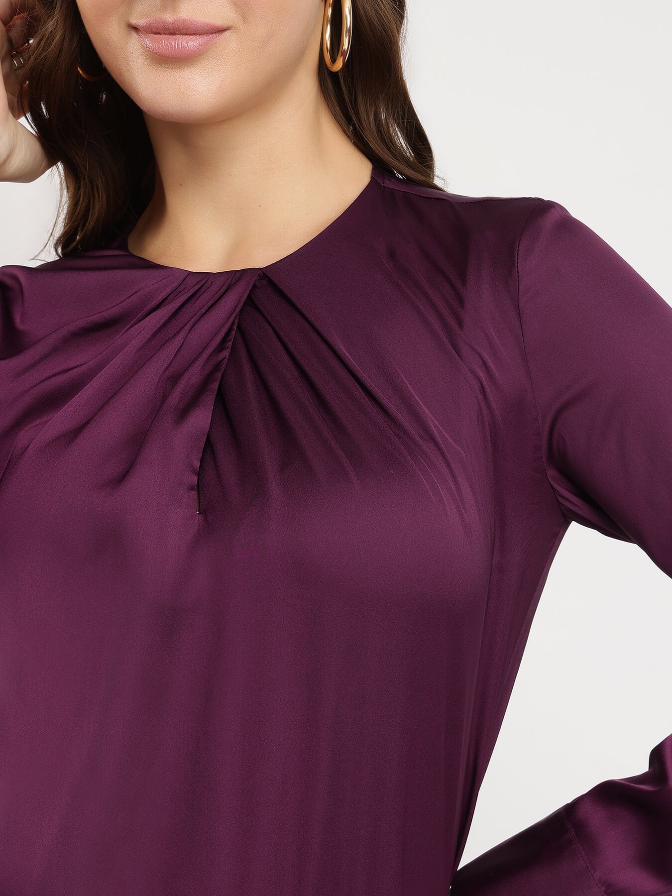 Satin Gathered Top - Plum
