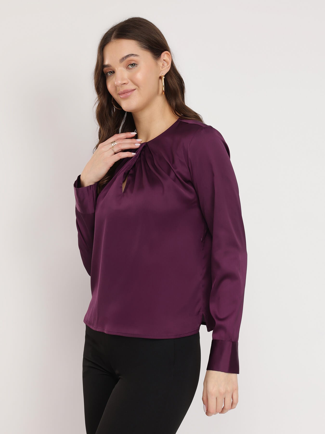 Satin Gathered Top - Plum