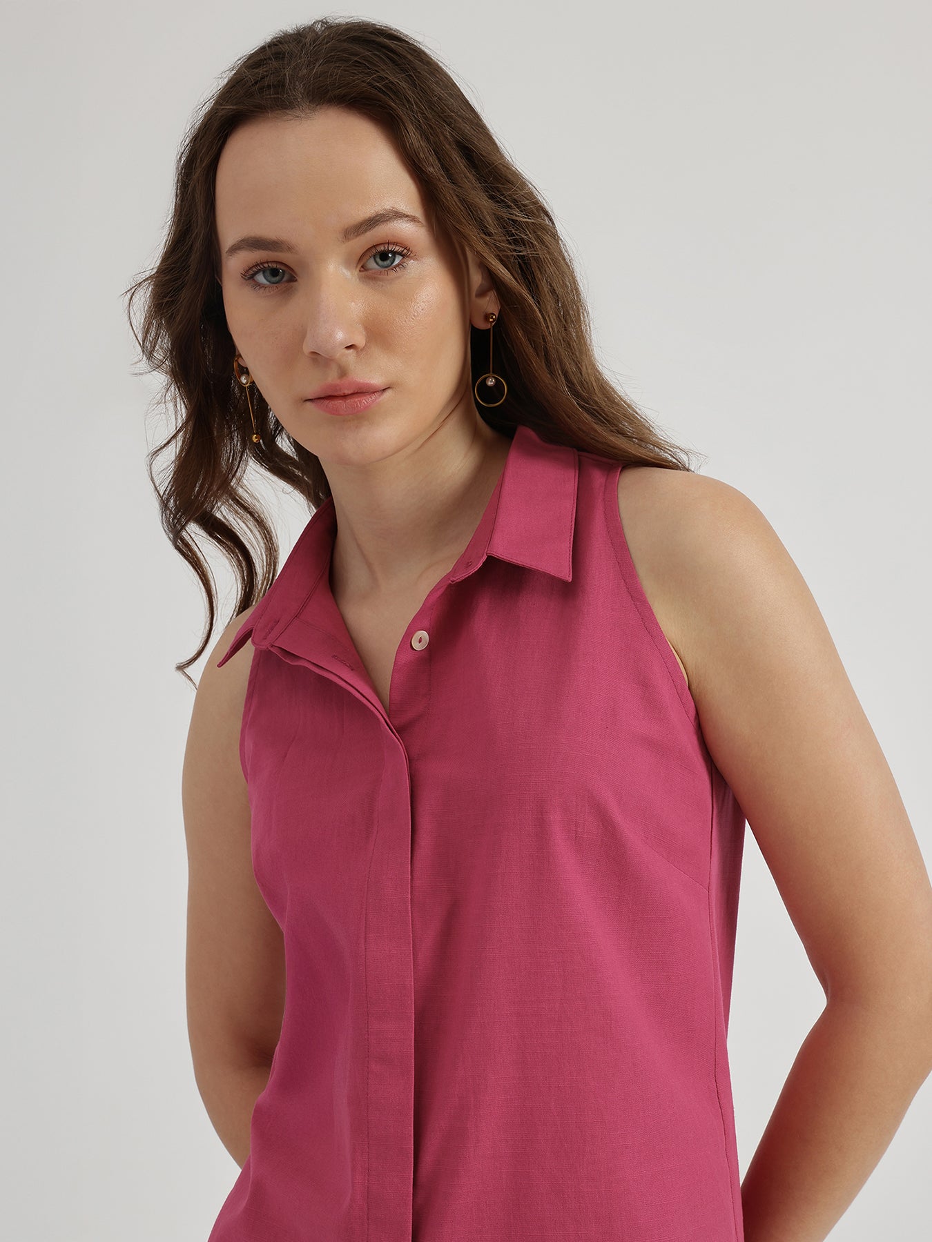 Button Down Top - Fuchsia
