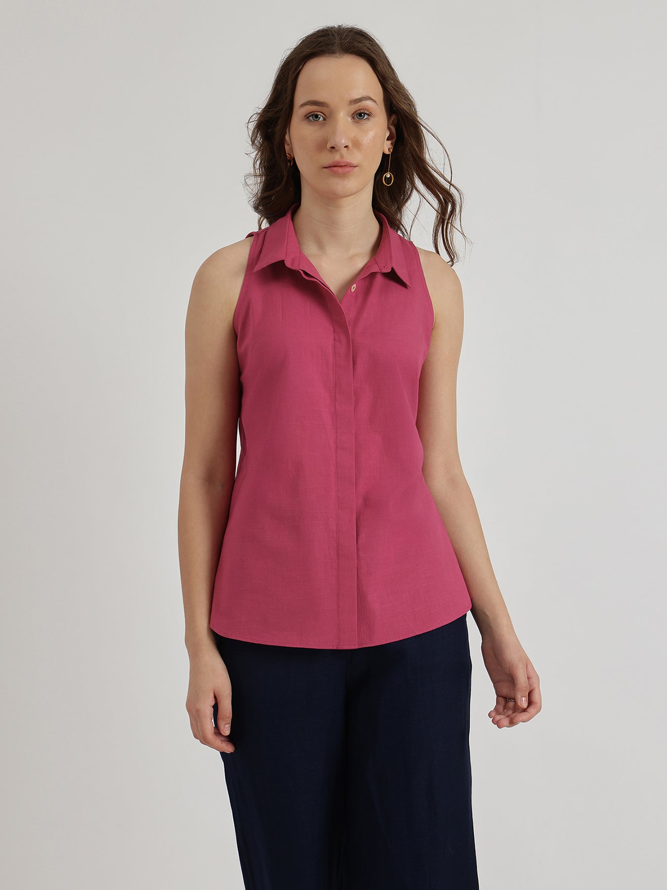 Button Down Top - Fuchsia