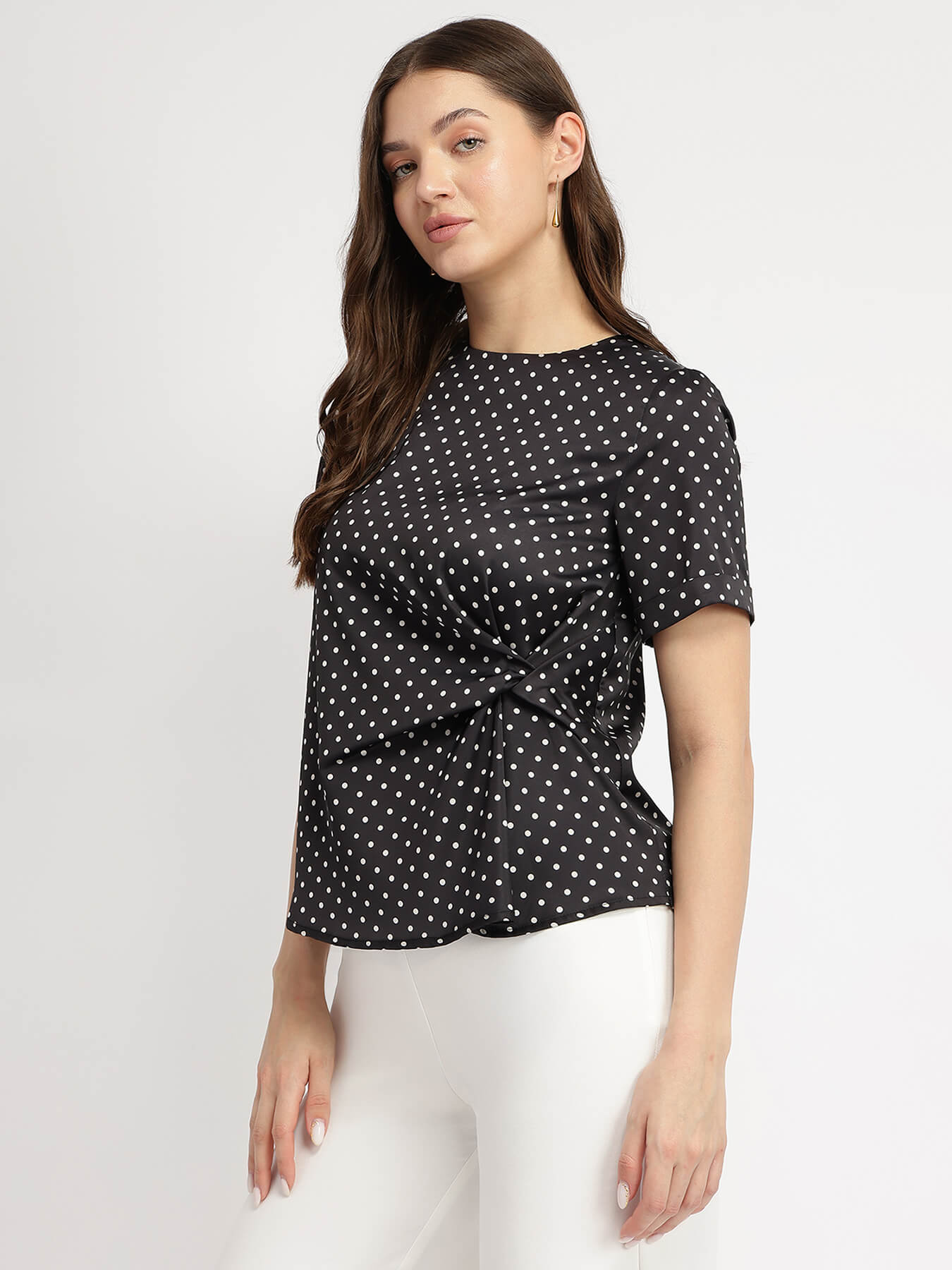 Satin Polka Dot Top - Black