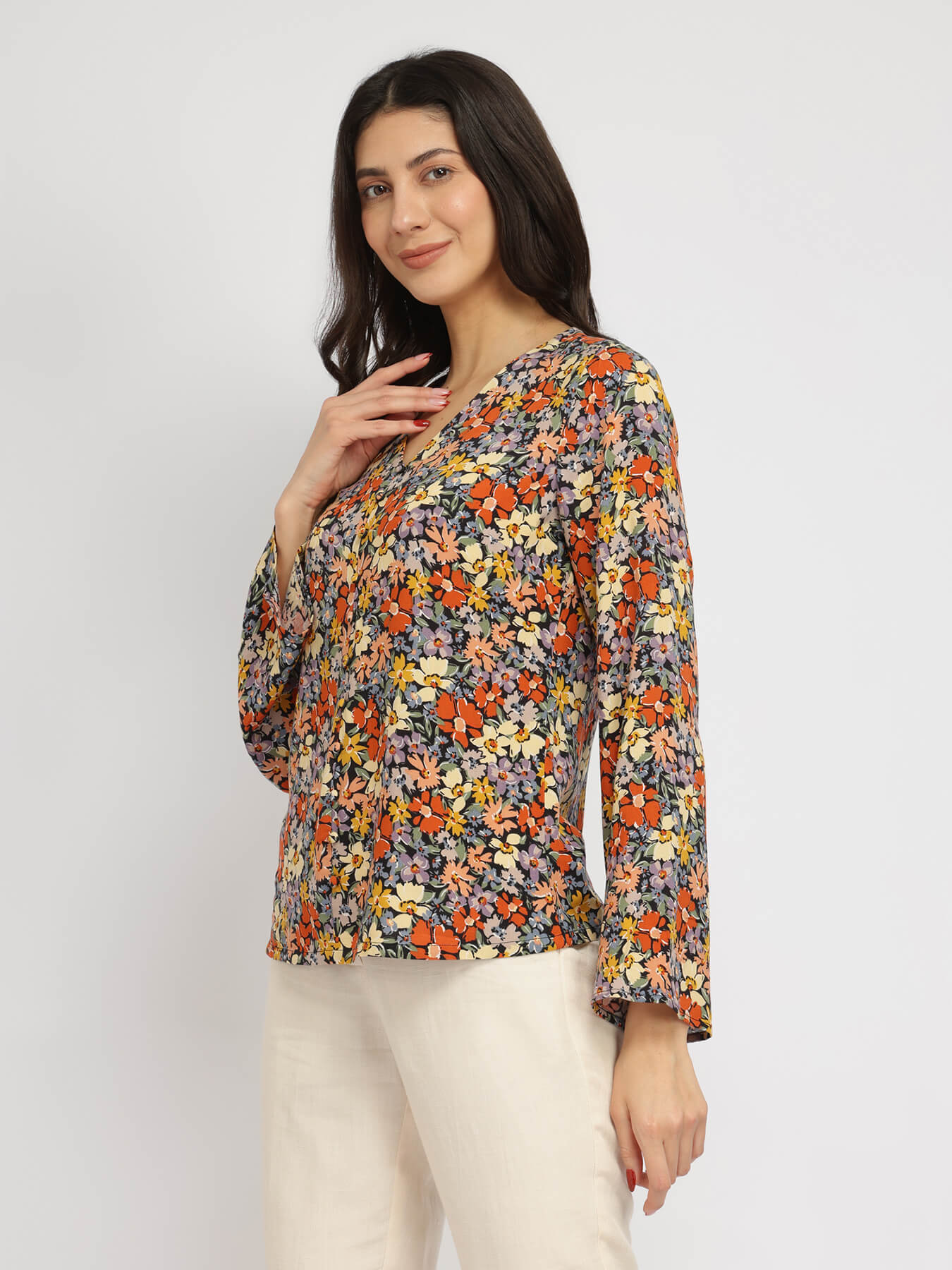 Bell Sleeves Floral Top - Multicolour