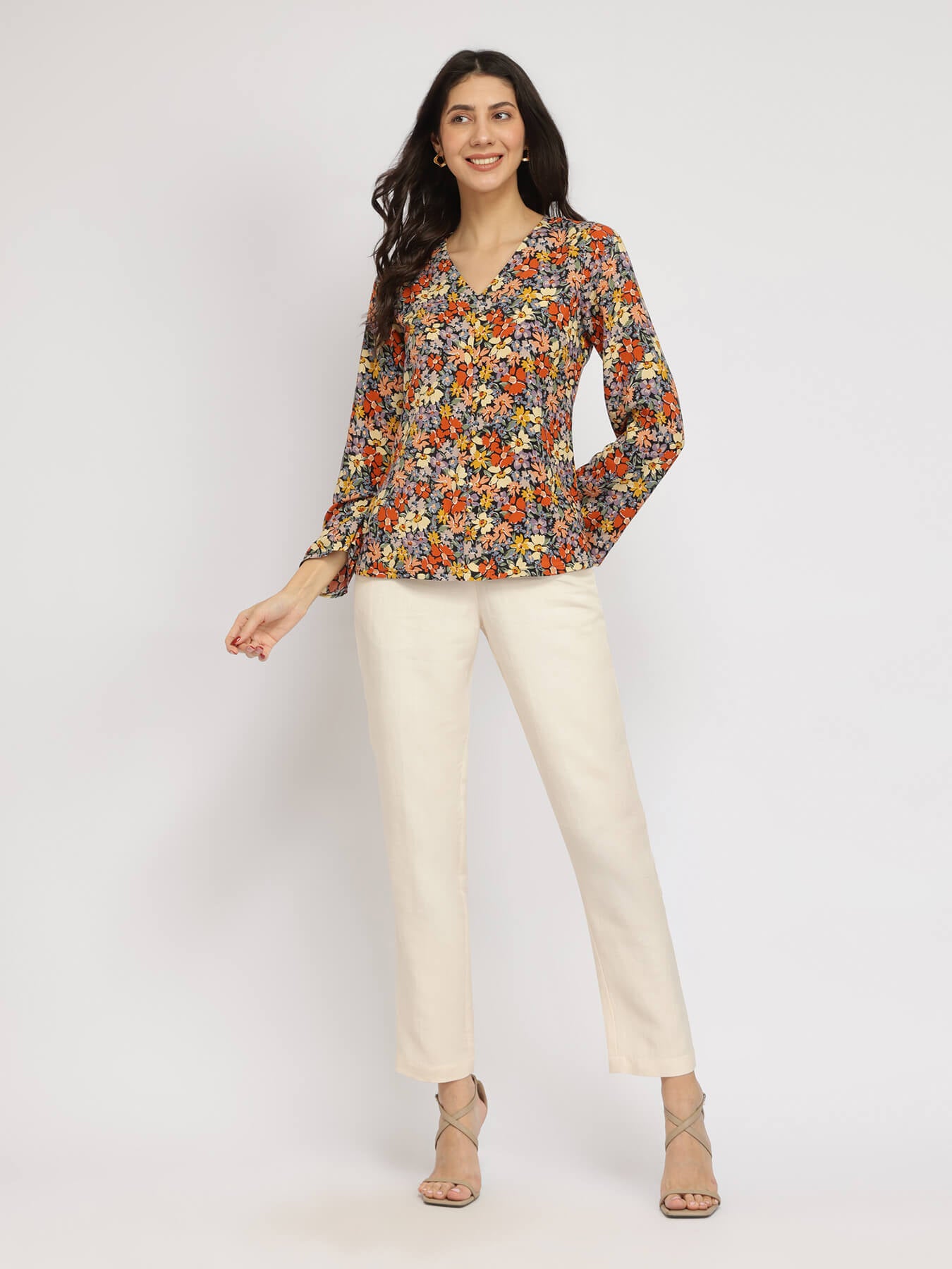 Bell Sleeves Floral Top - Multicolour