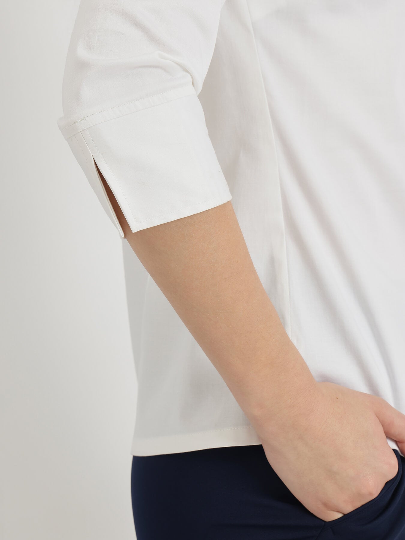 Cotton Mandarin Collar Top - White