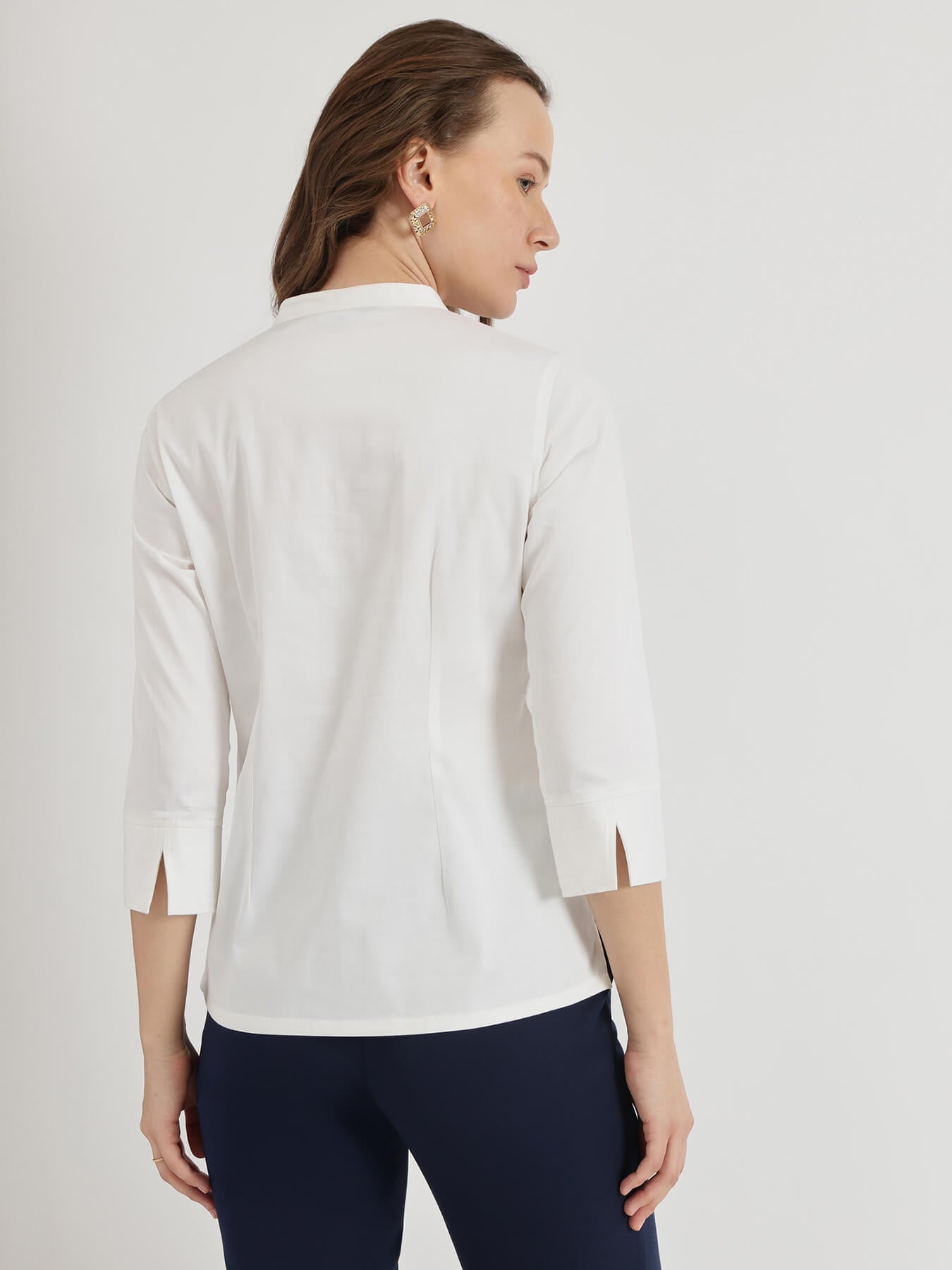 Cotton Mandarin Collar Top - White