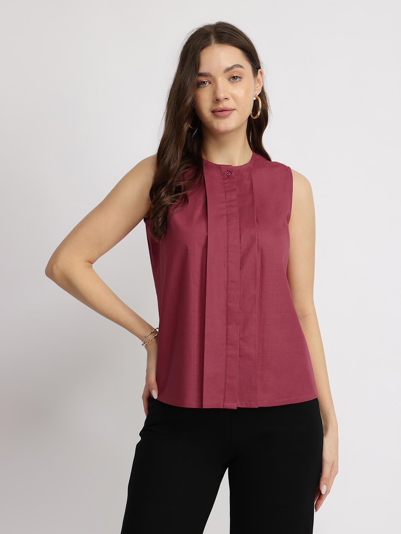Cotton Pleated Top - Red