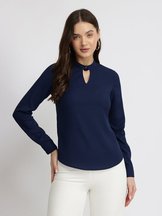 High Collar Top - Navy