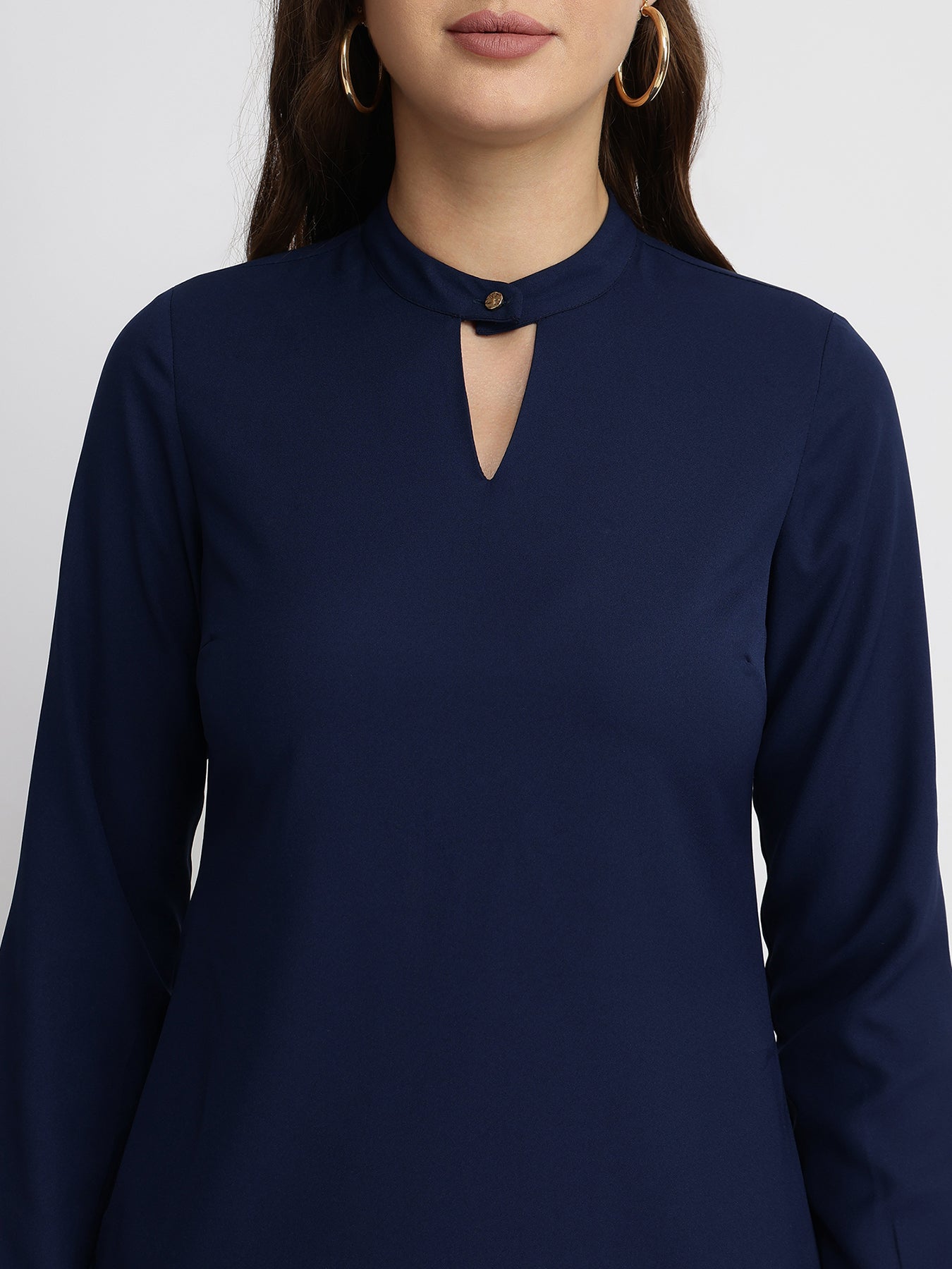 High Collar Top - Navy