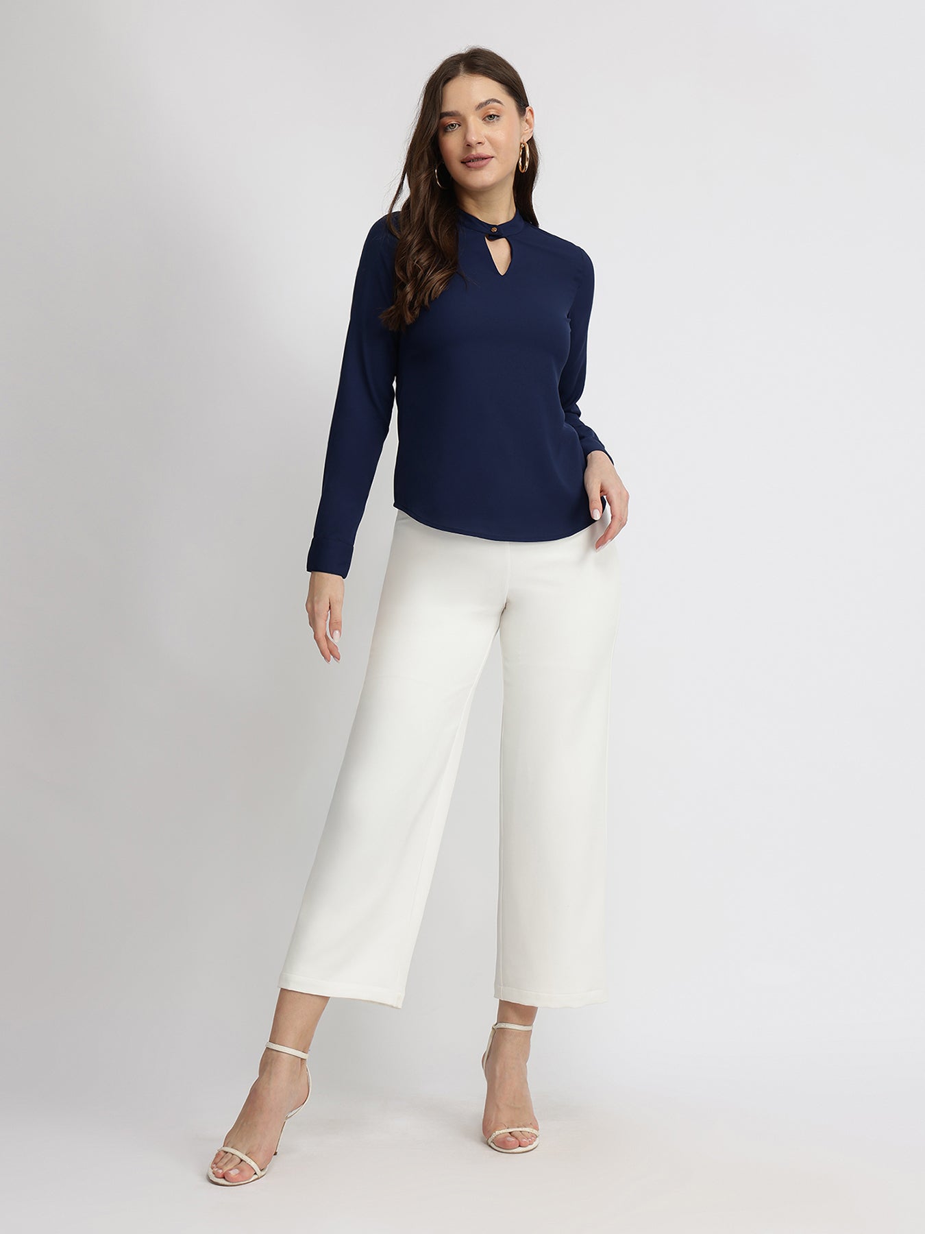 High Collar Top - Navy