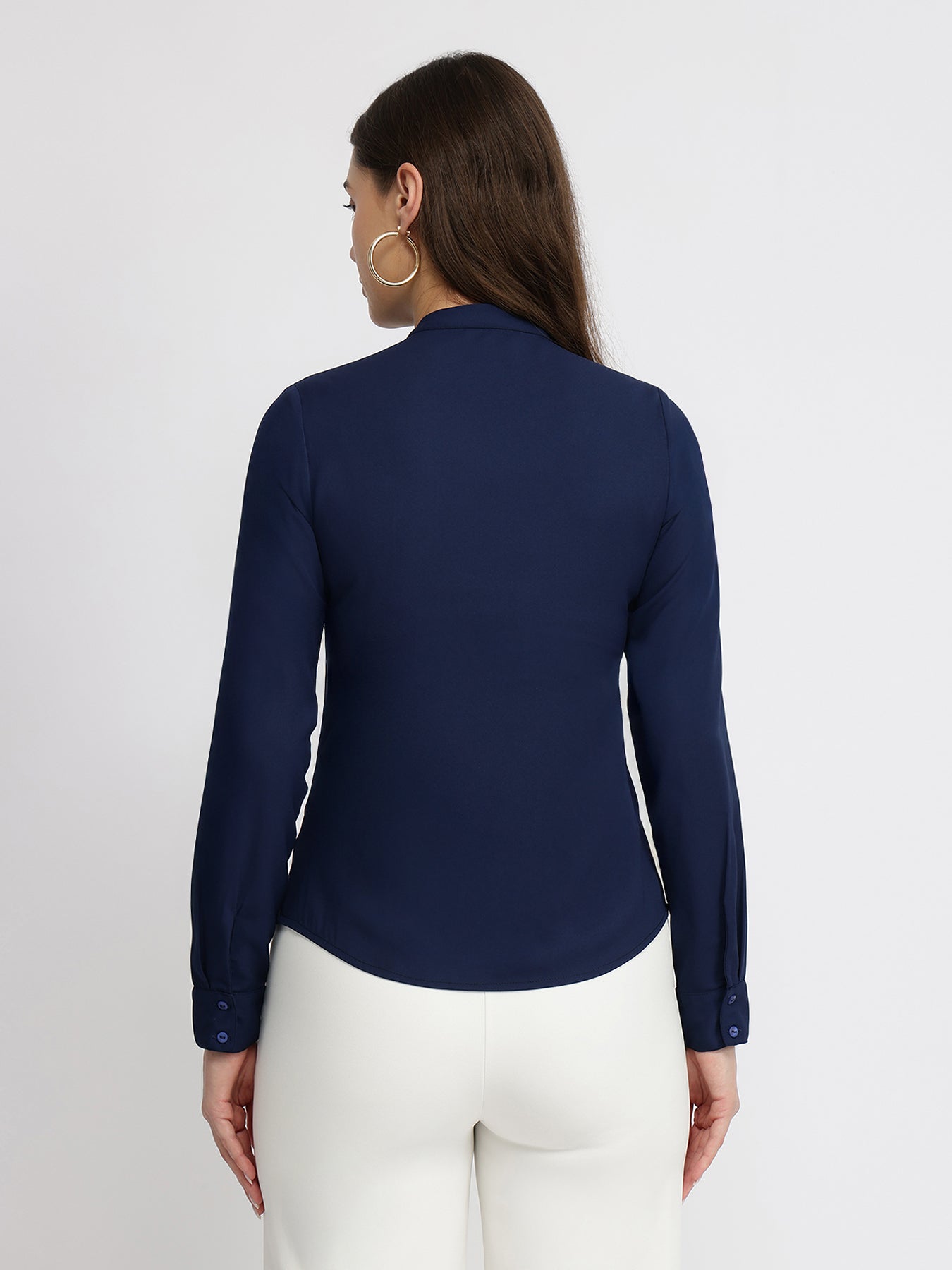High Collar Top - Navy