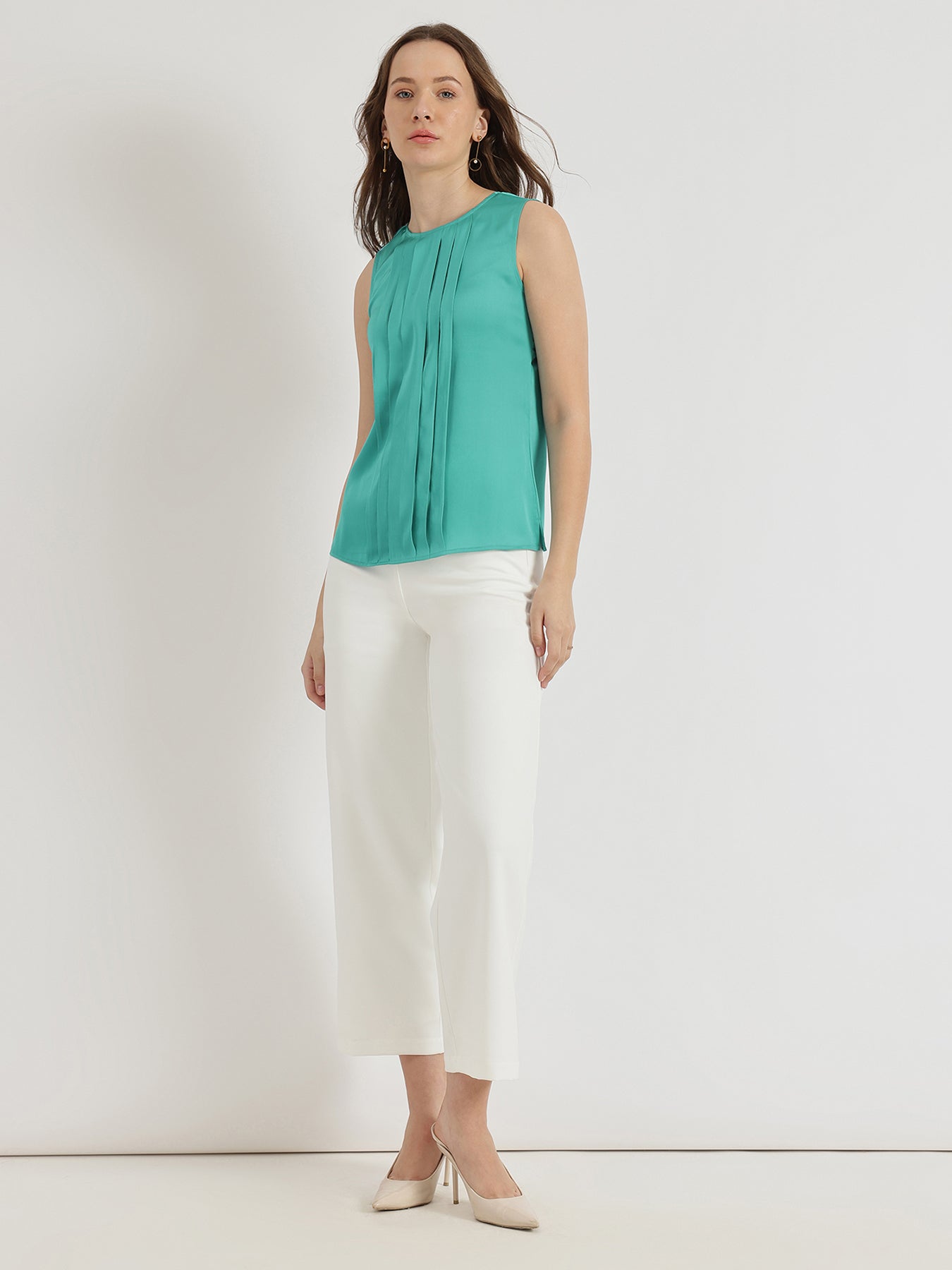 Satin Pleated Top - Blue