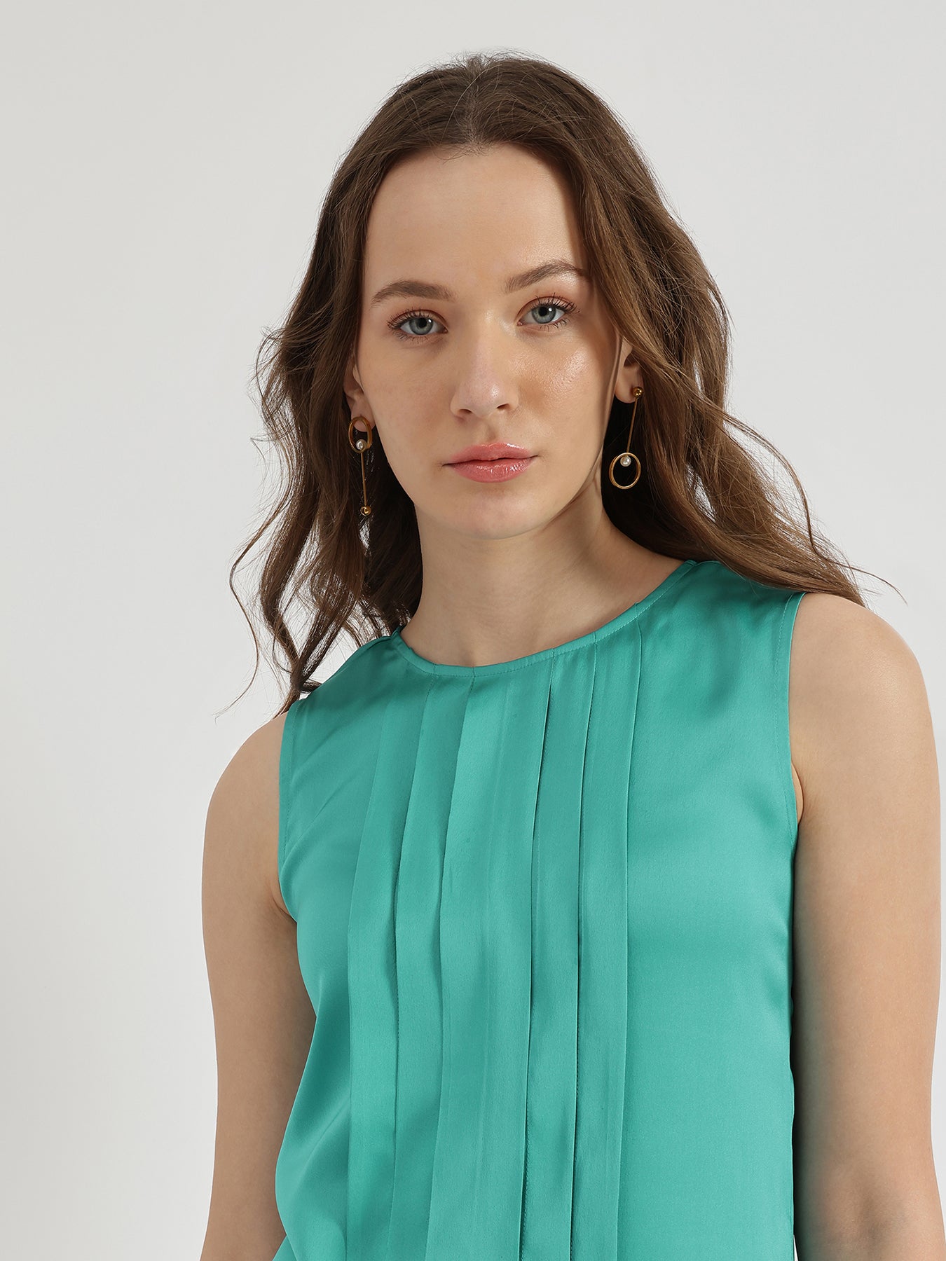Satin Pleated Top - Blue