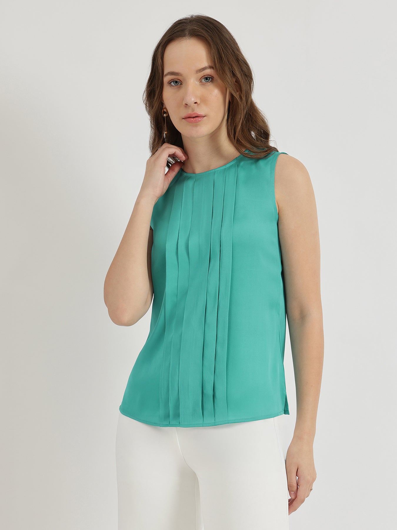 Satin Pleated Top - Blue