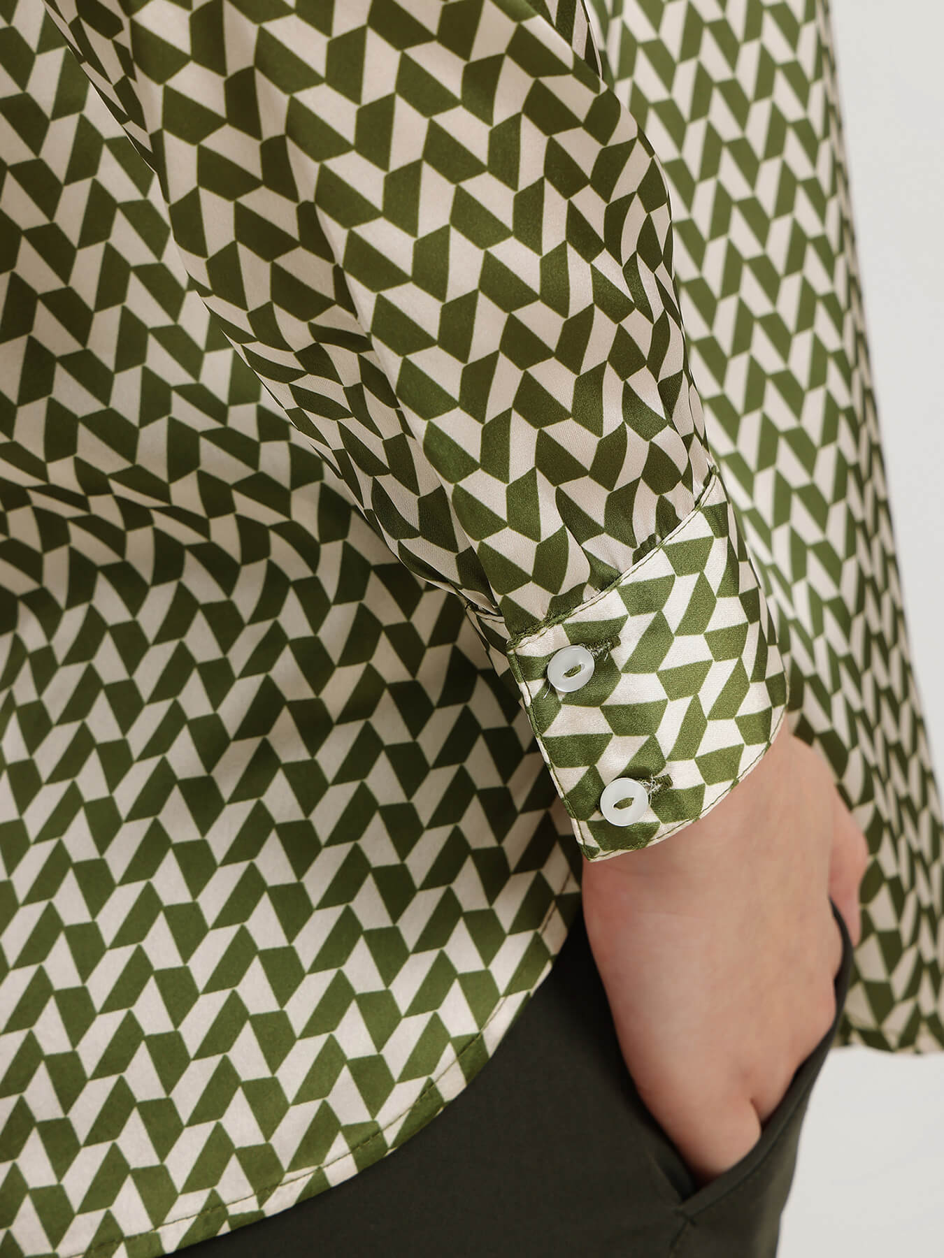 Satin Mandarin Neck Top - Olive