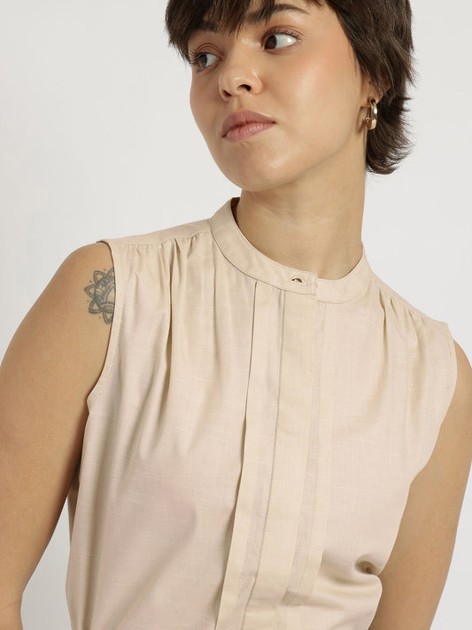 Cotton Mandarin Collar Top - White