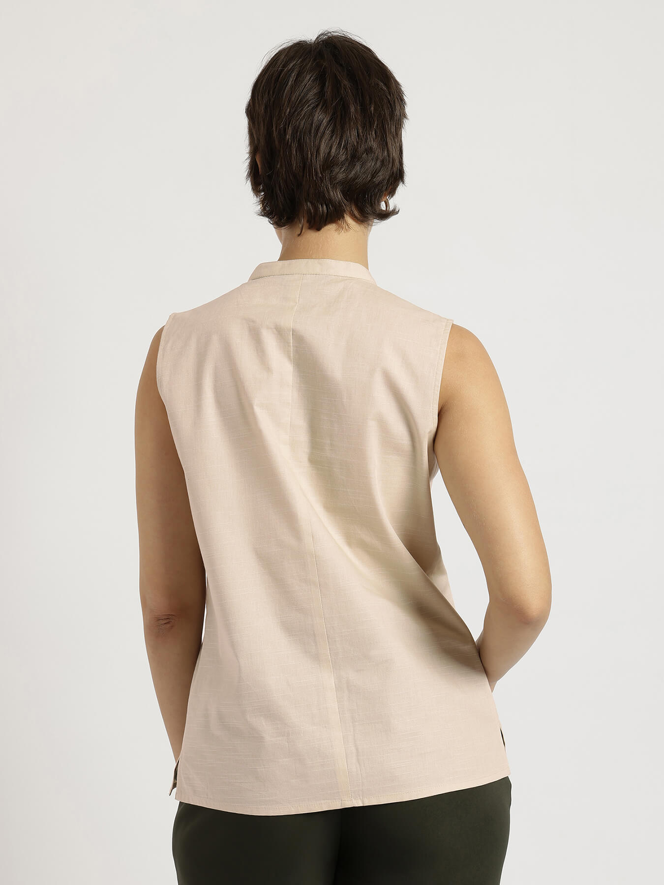 Cotton Mandarin Collar Top - White