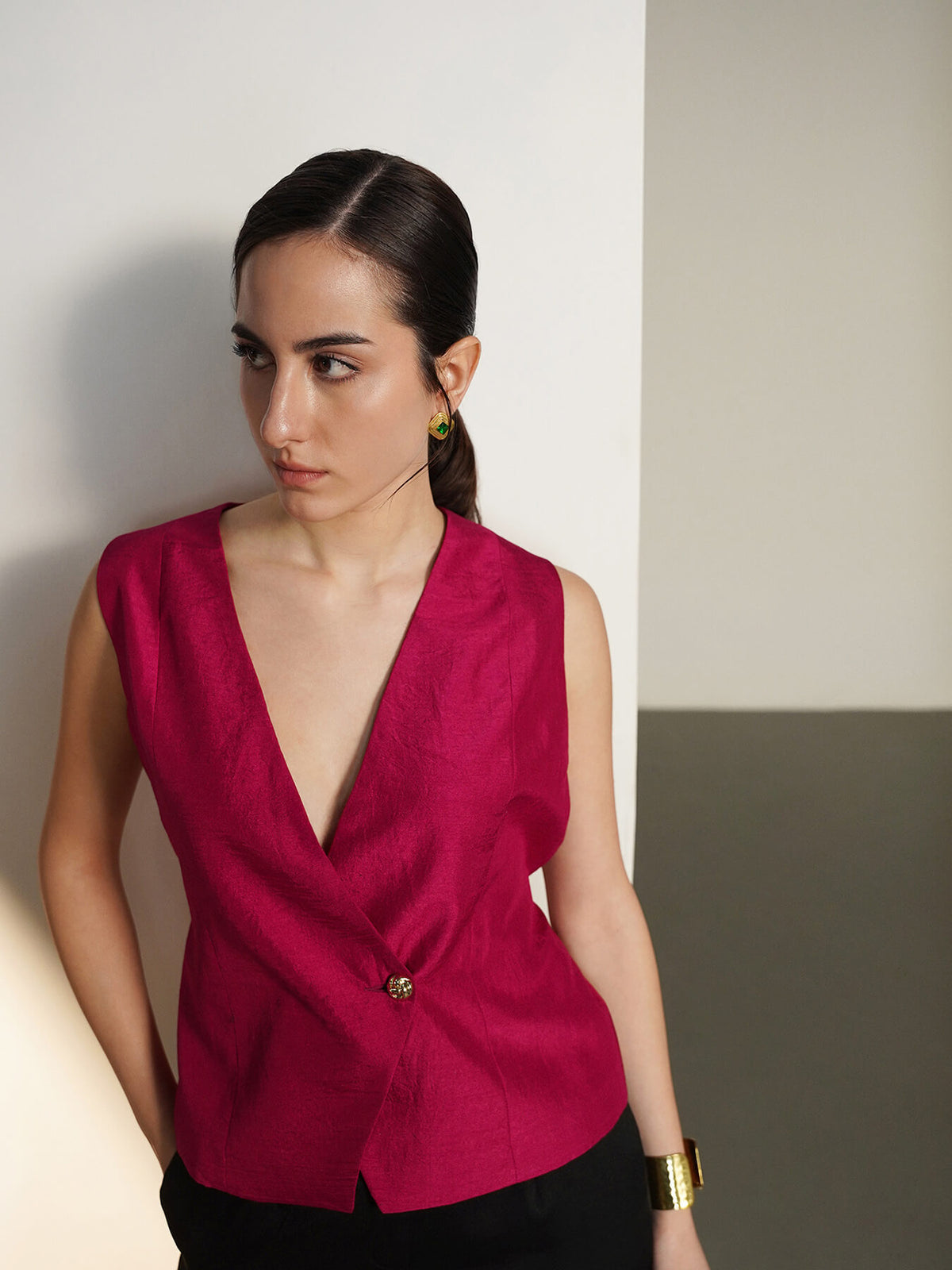 V-Neck Wsistcoat - Pink