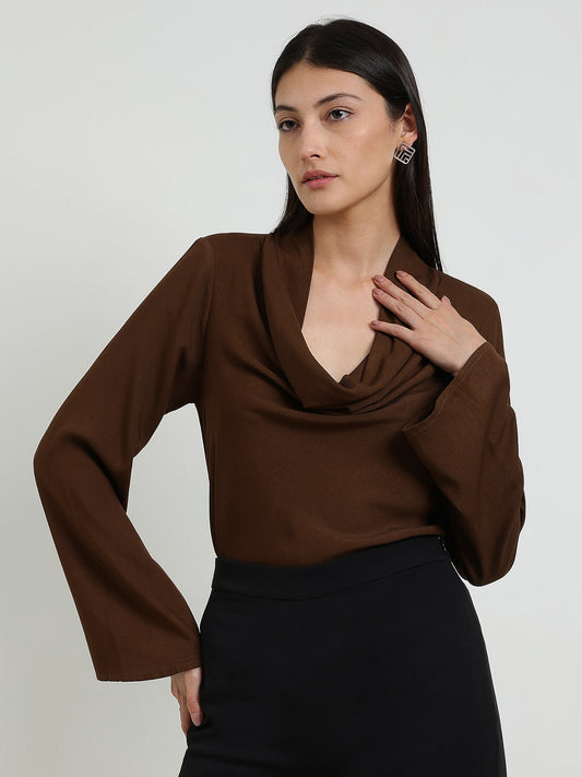 Cowl Neck Top - Brown