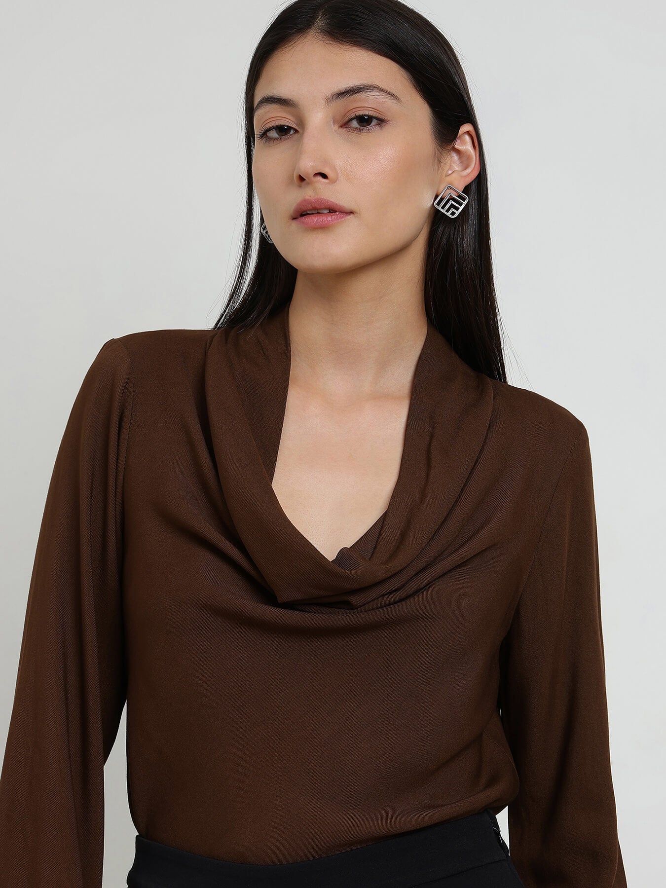 Cowl Neck Top - Brown