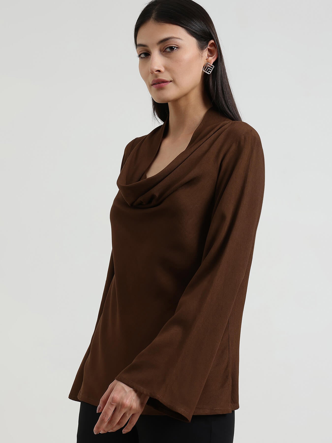 Cowl Neck Top - Brown