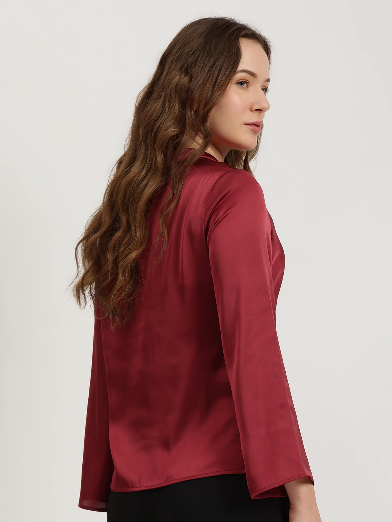 Satin High Cowl Neck Top - Red