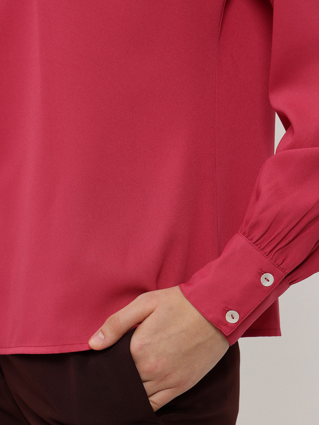 Pleat High-Neck Top - Pink