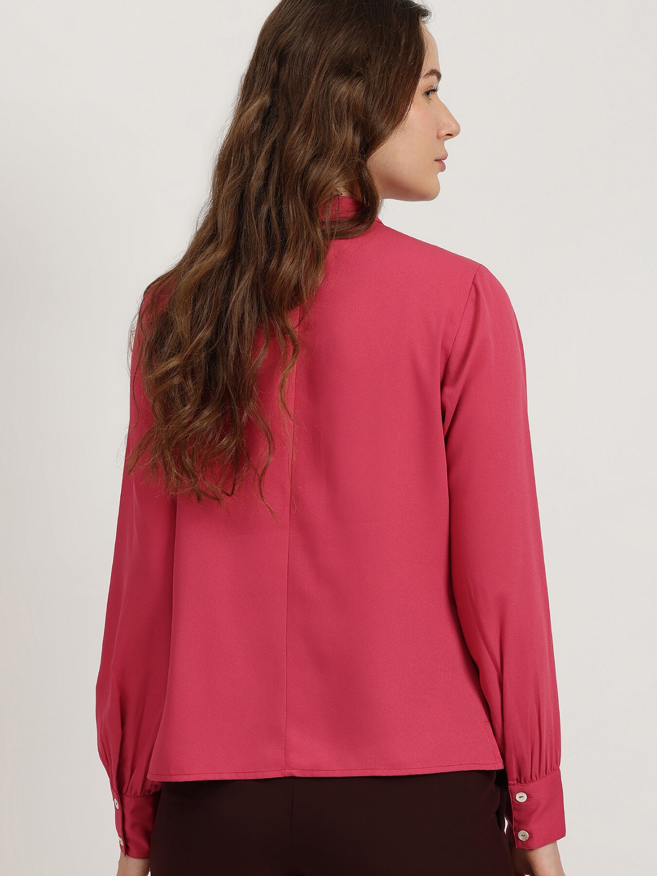 Pleat High-Neck Top - Pink