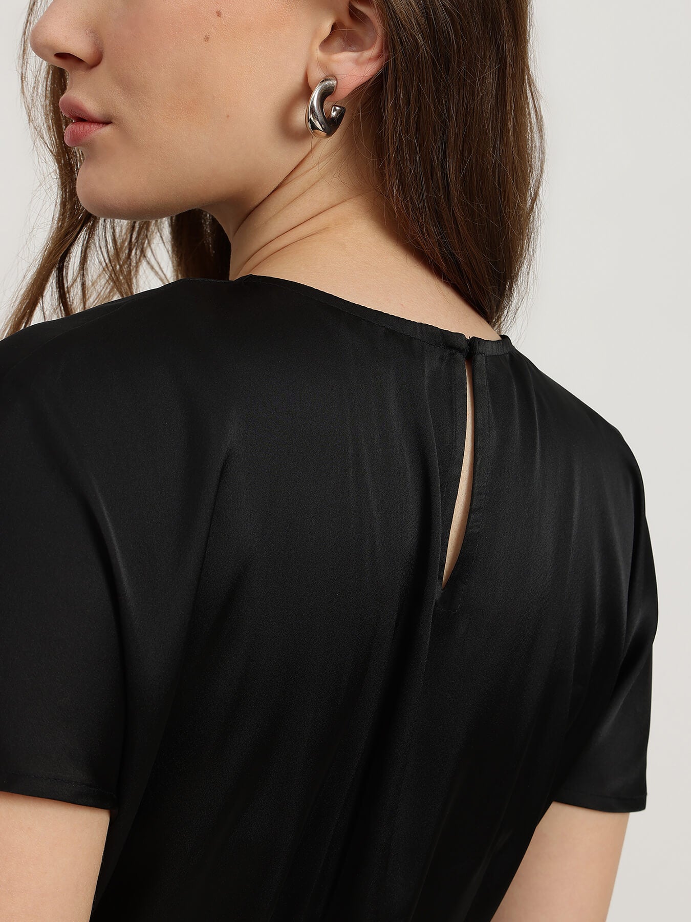 Satin Waist-Pleat Top - Black