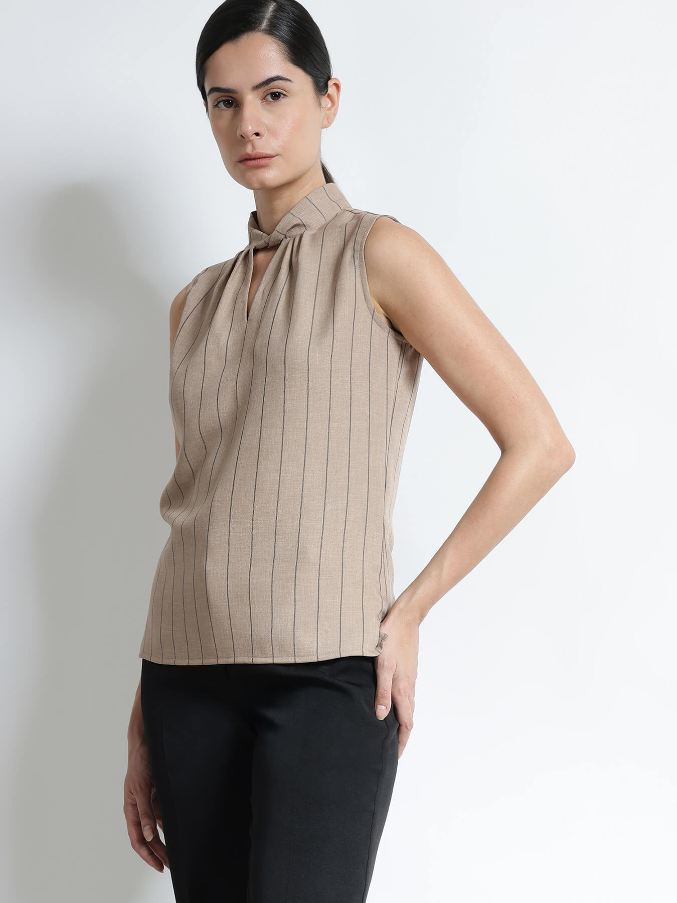 Twisted Band Collar Top - Brown