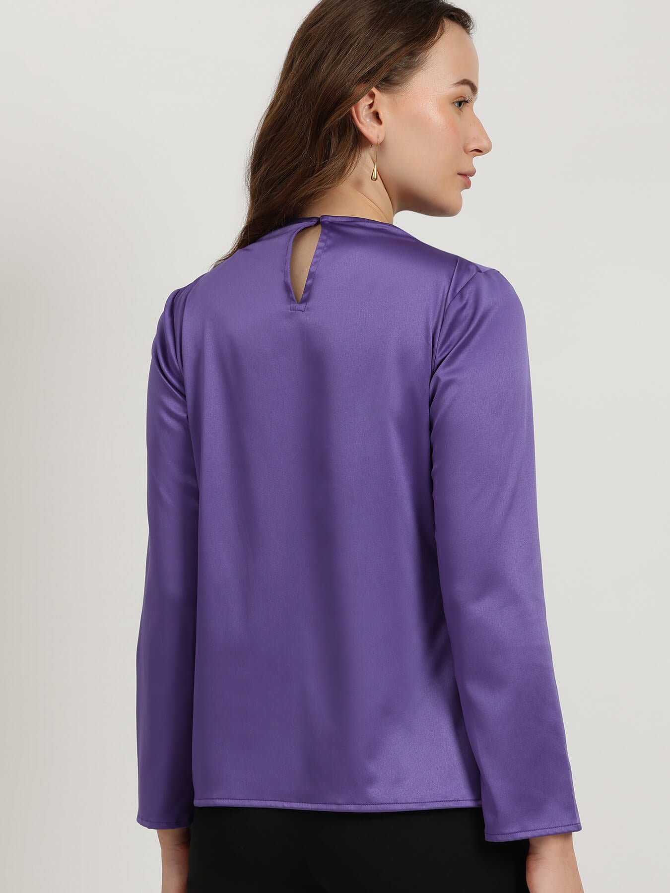 Satin High Cowl Neck Top - Purple