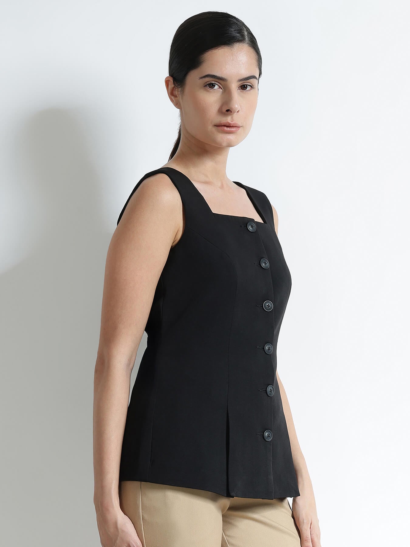 Square Neck Waistcoat - Black