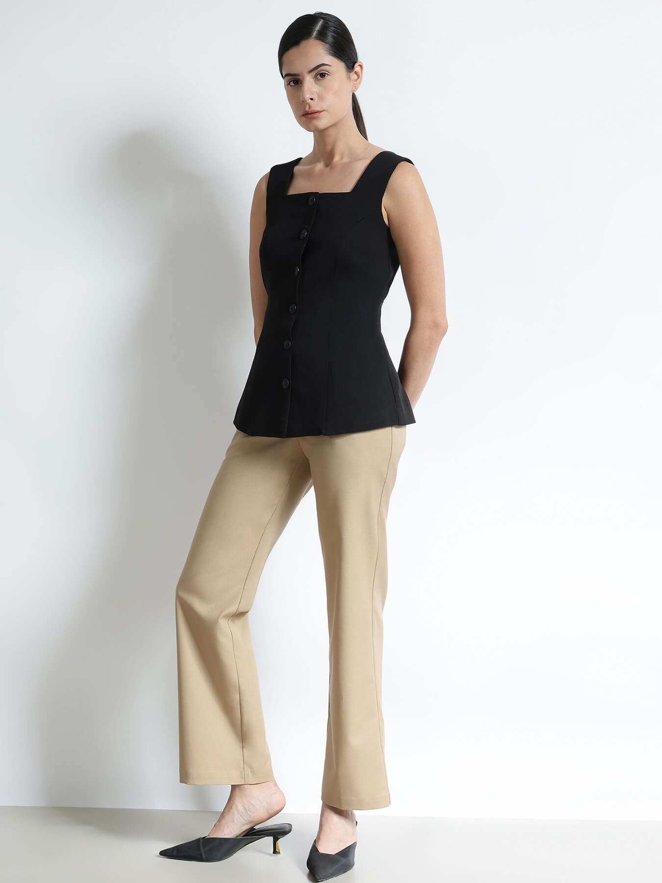 Square Neck Waistcoat - Black