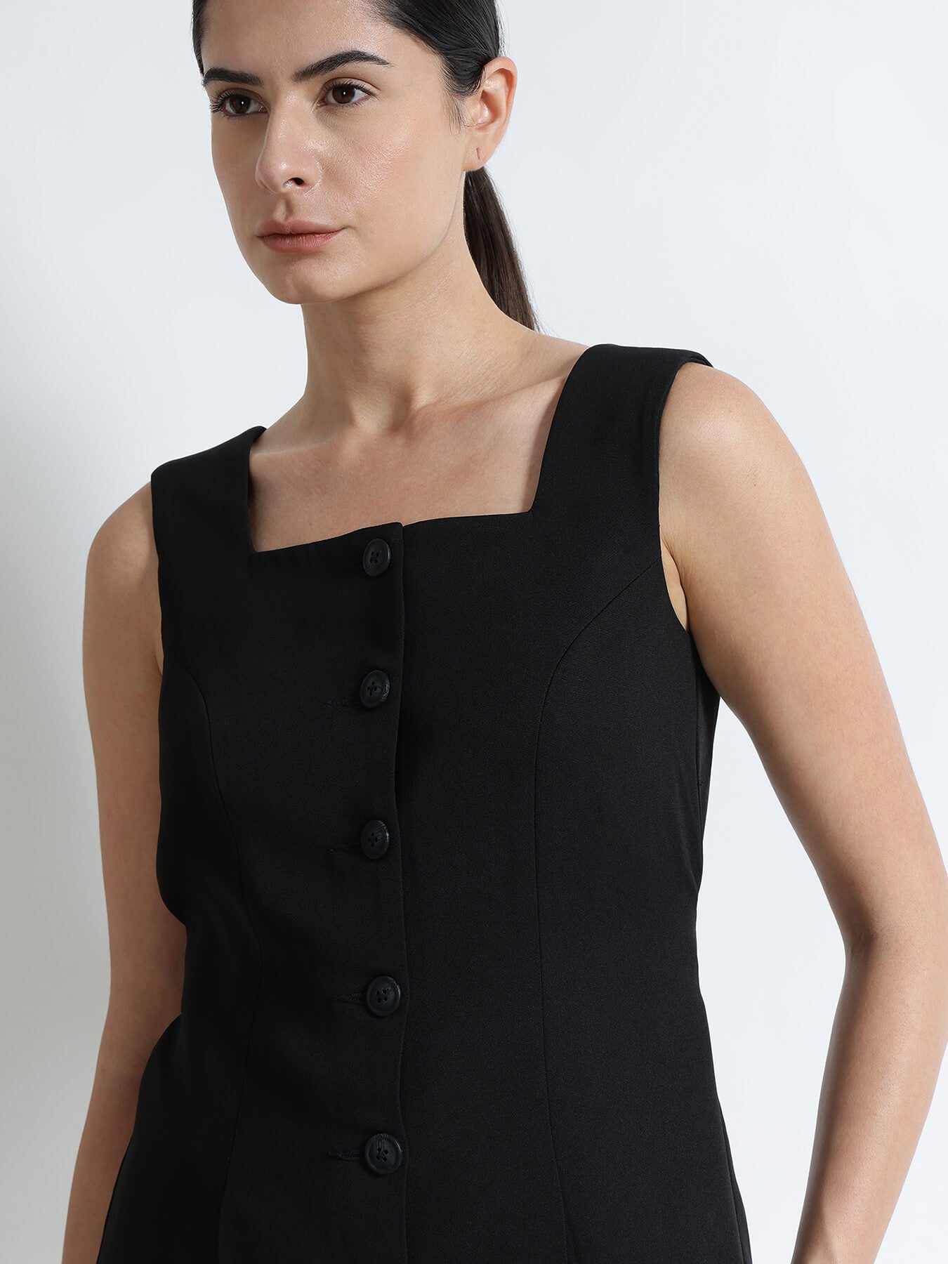 Square Neck Waistcoat - Black